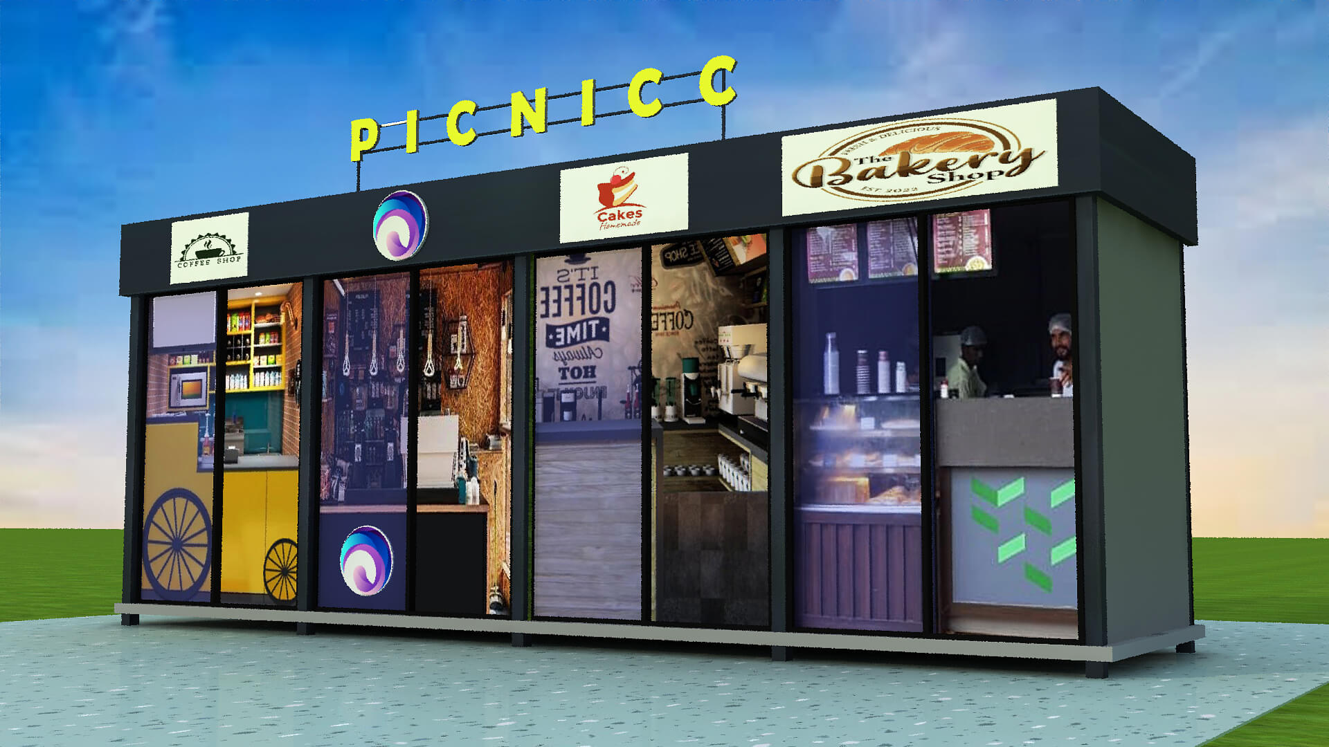 Modern Modular Food Court Container Shop 3D Model