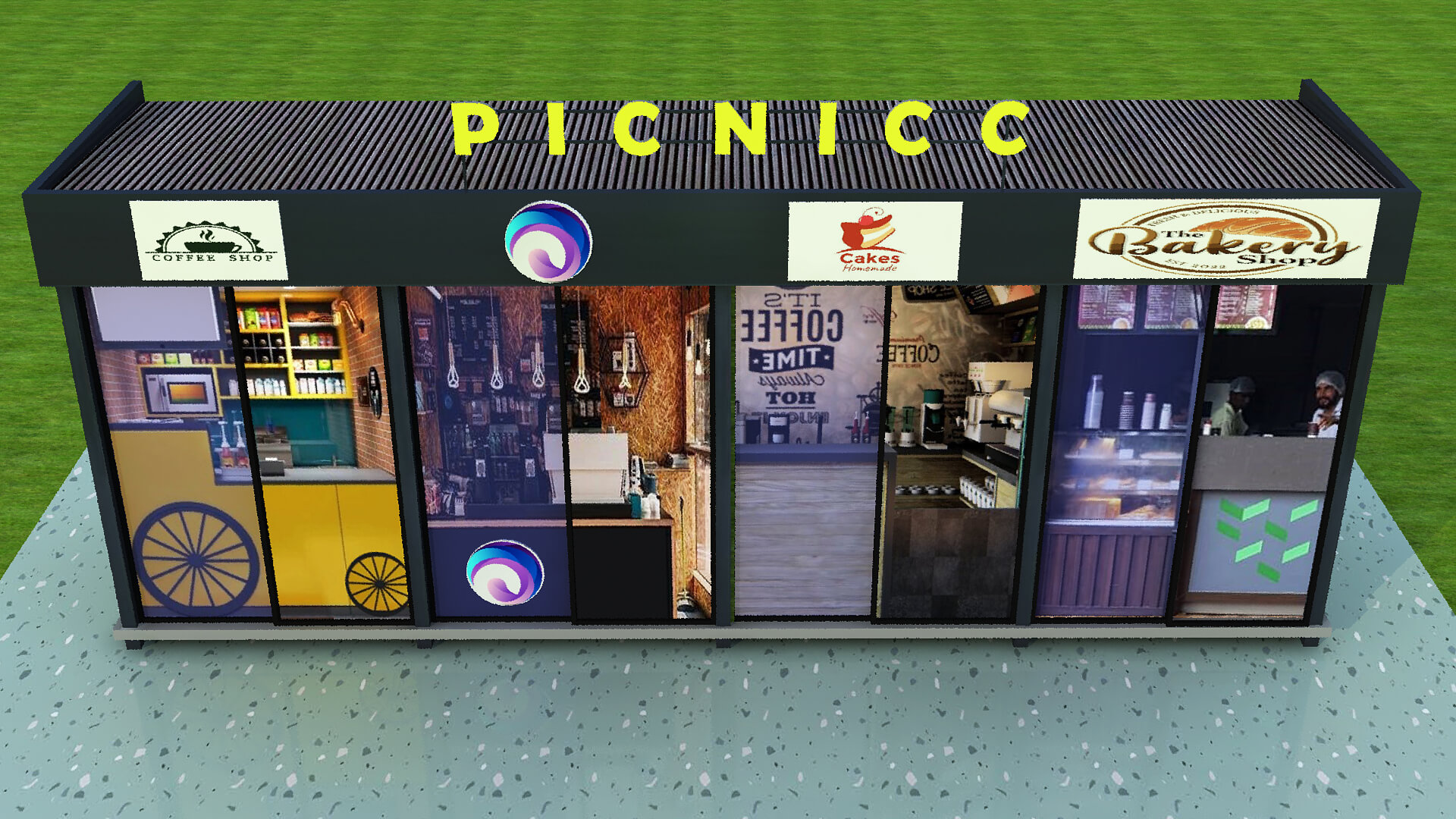 Modern Modular Food Court Container Shop 3D Model