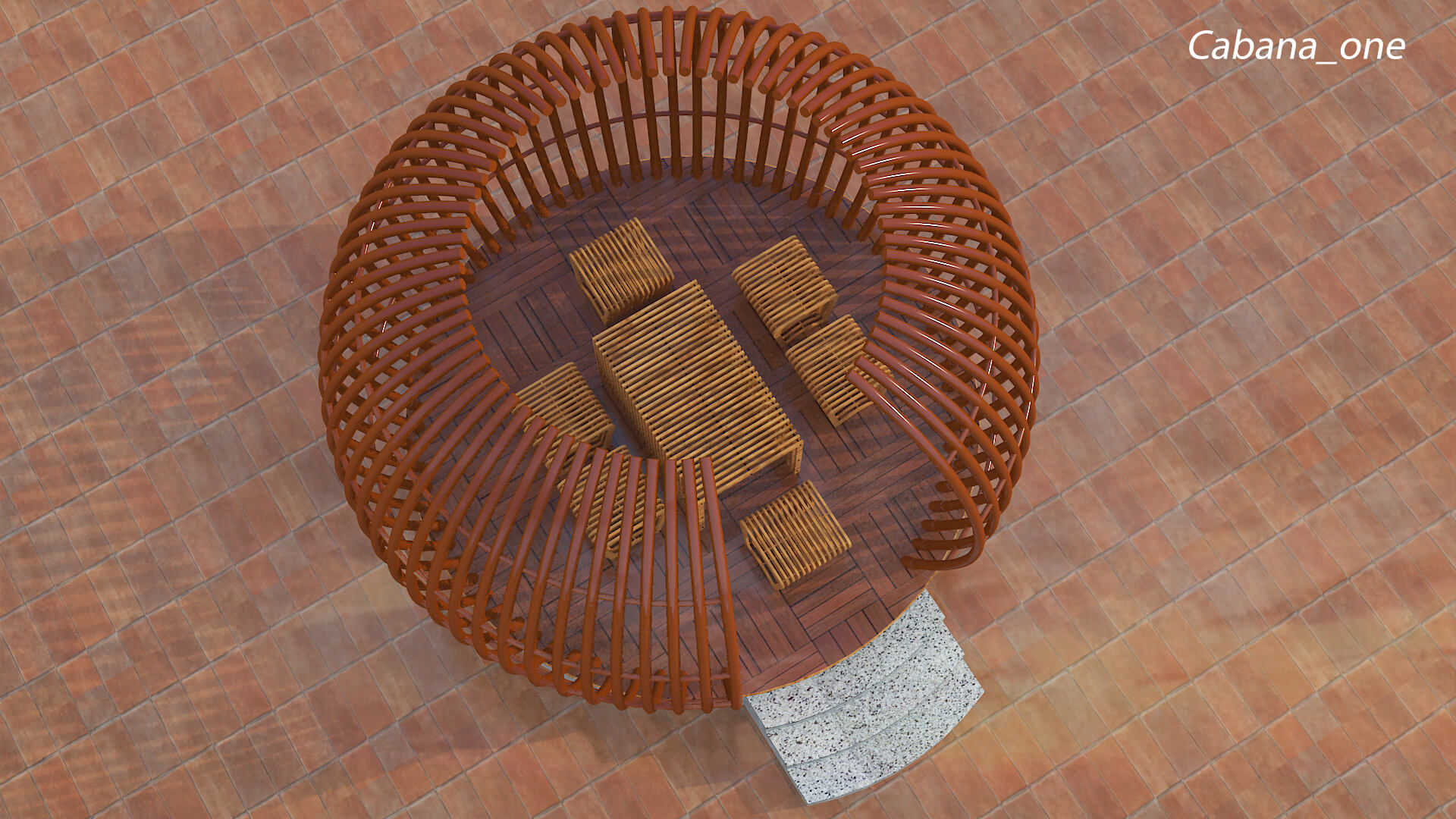 Modern Slatted Outdoor Cabana Pod with Seating 3D Model