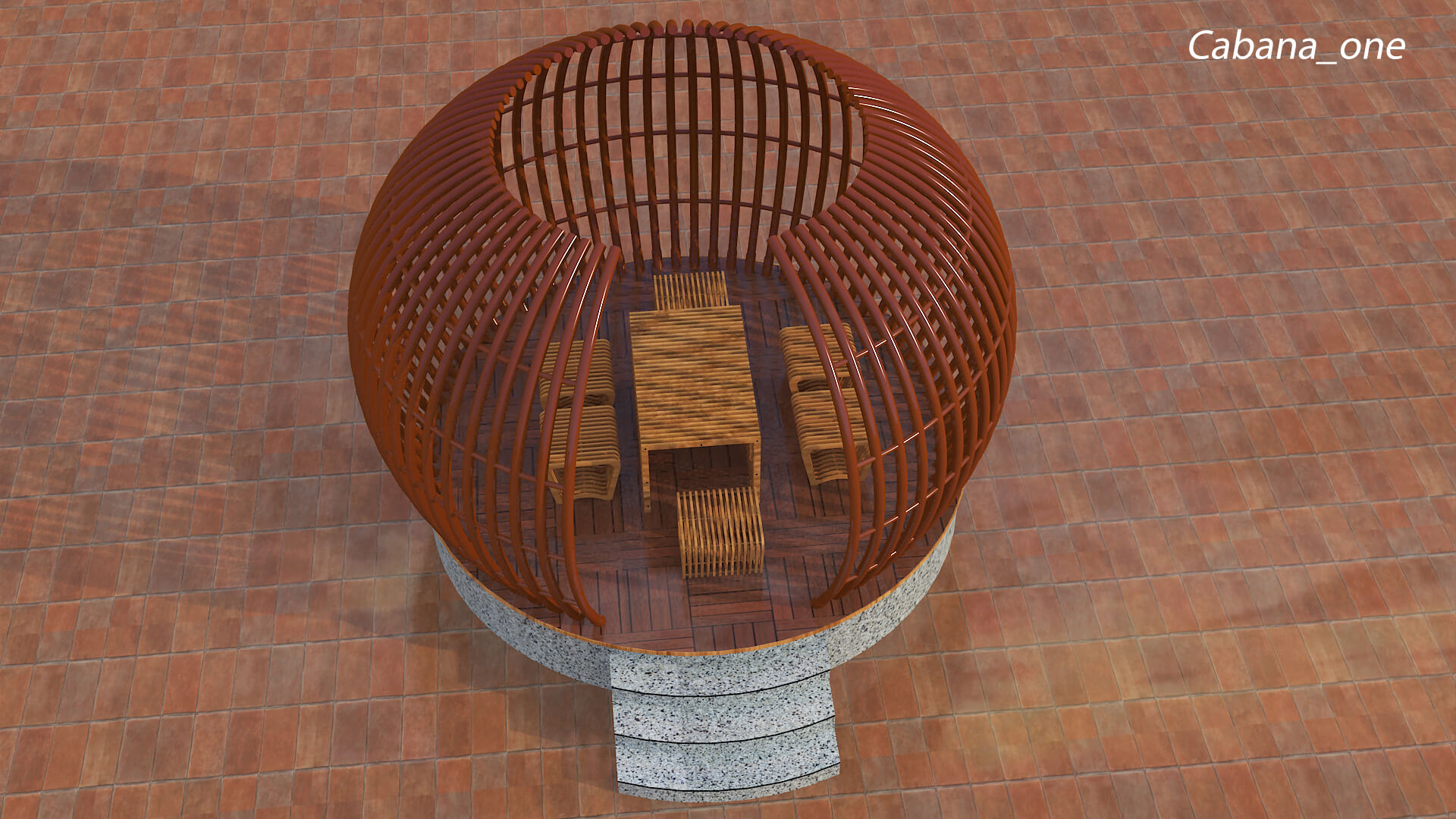 Modern Slatted Outdoor Cabana Pod with Seating 3D Model