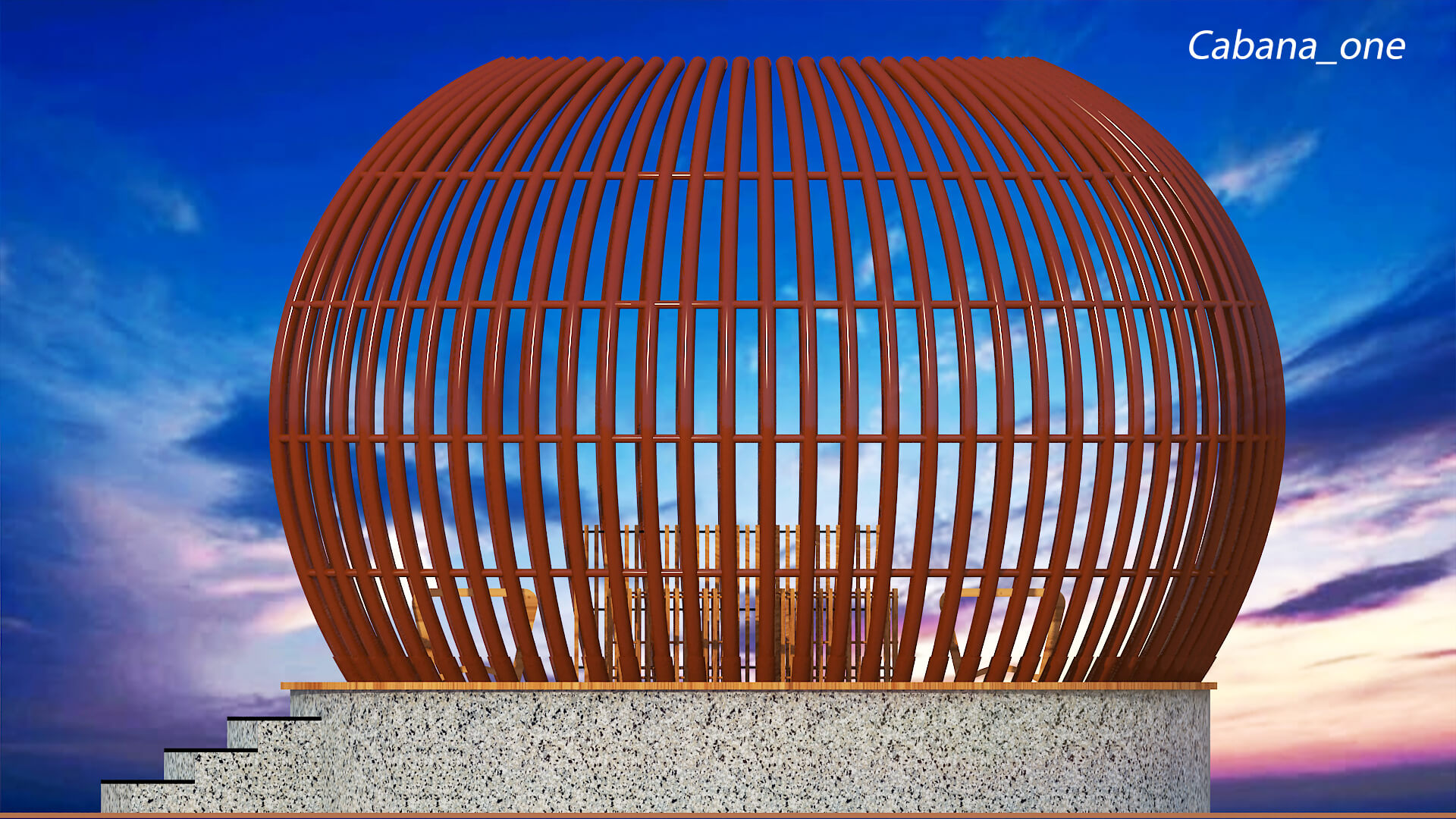 Modern Slatted Outdoor Cabana Pod with Seating 3D Model