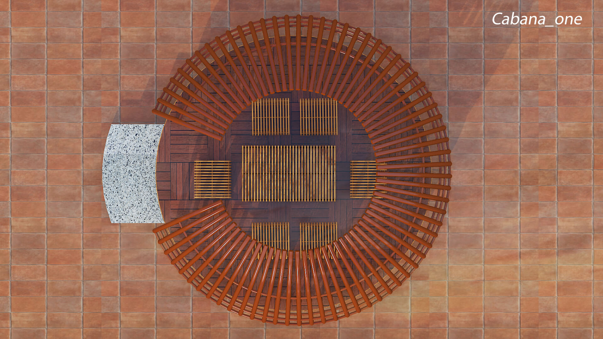 Modern Slatted Outdoor Cabana Pod with Seating 3D Model