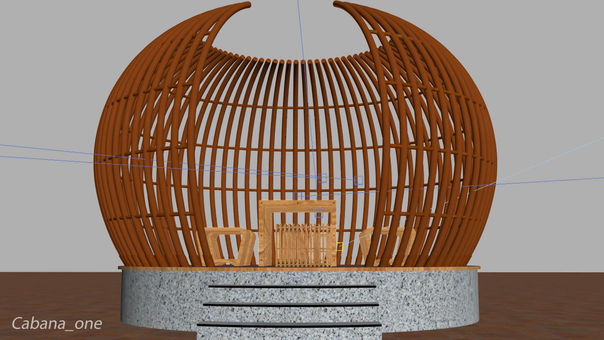 Modern Slatted Outdoor Cabana Pod with Seating 3D Model