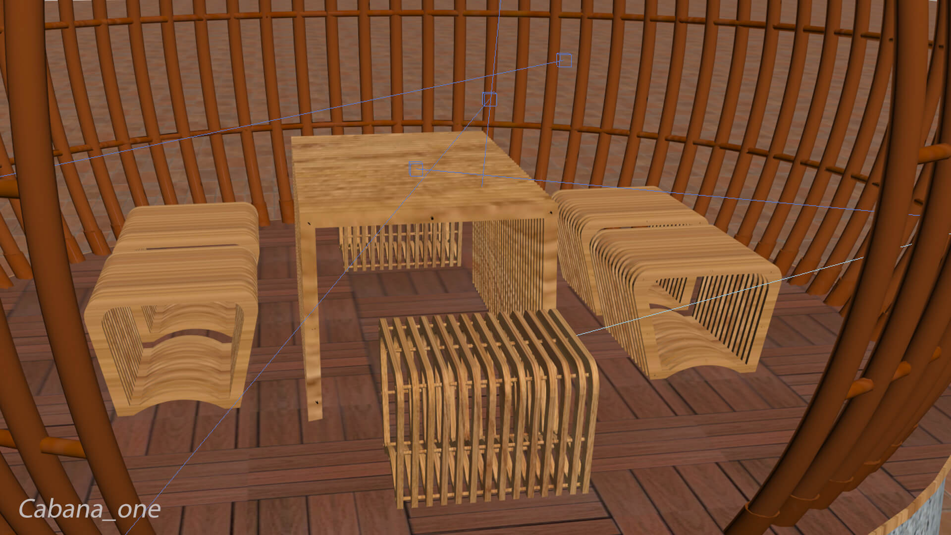 Modern Slatted Outdoor Cabana Pod with Seating 3D Model