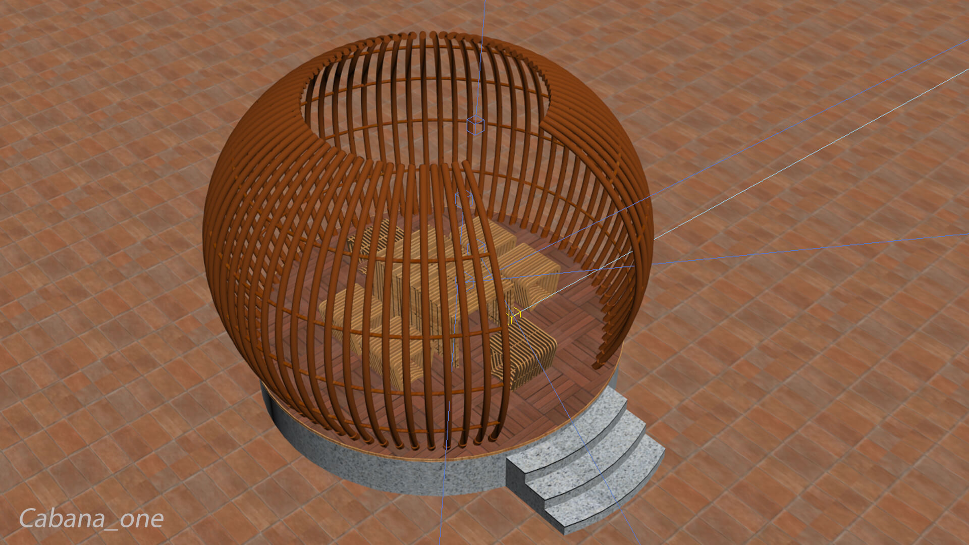 Modern Slatted Outdoor Cabana Pod with Seating 3D Model