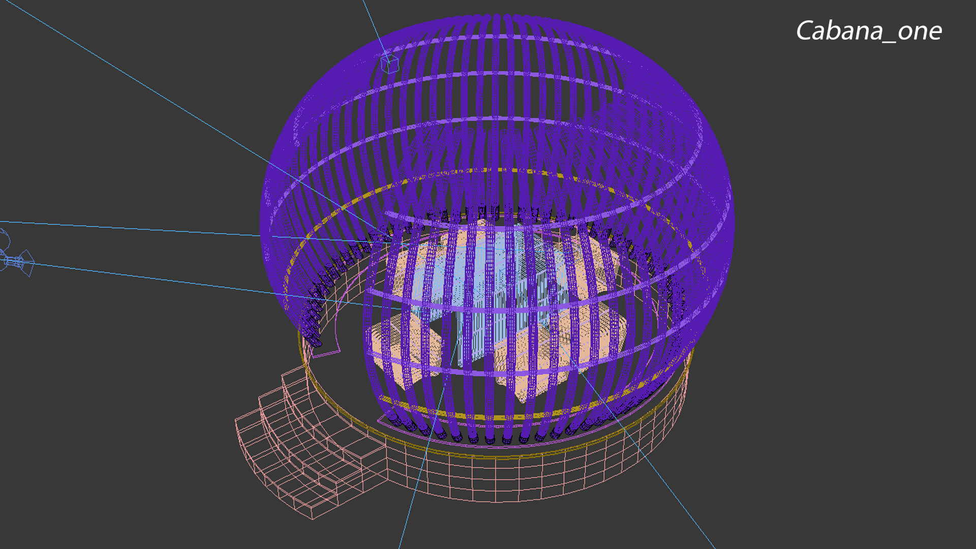Modern Slatted Outdoor Cabana Pod with Seating 3D Model
