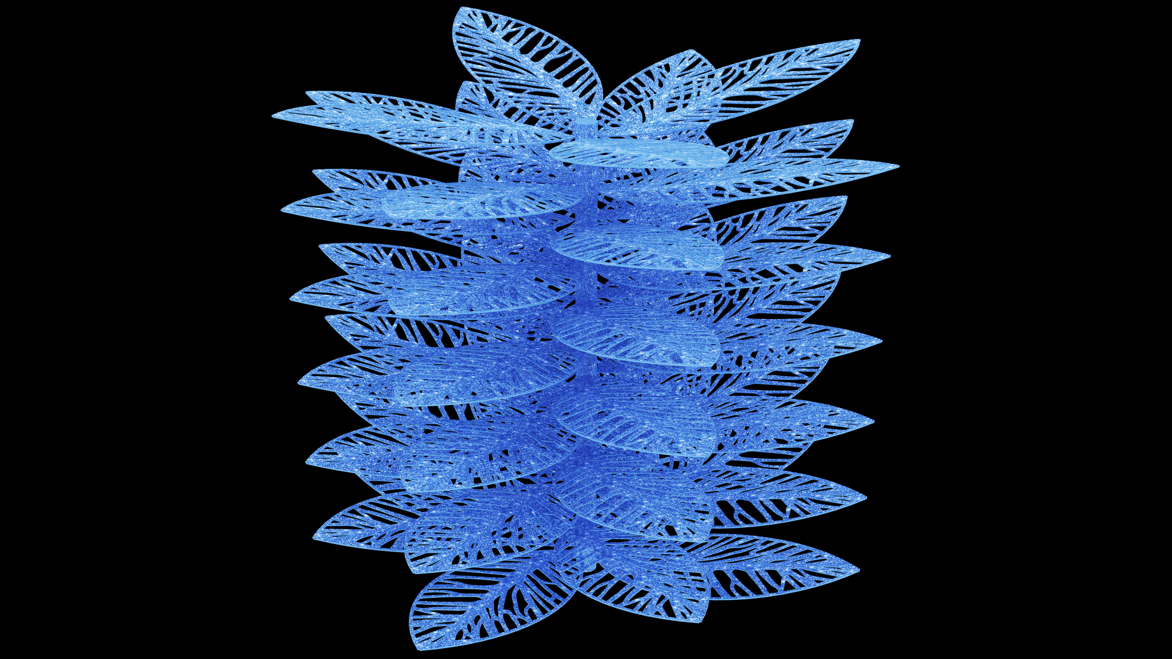 Ornate Blue Glitter Filigree Leaf 3D Model 3D Model