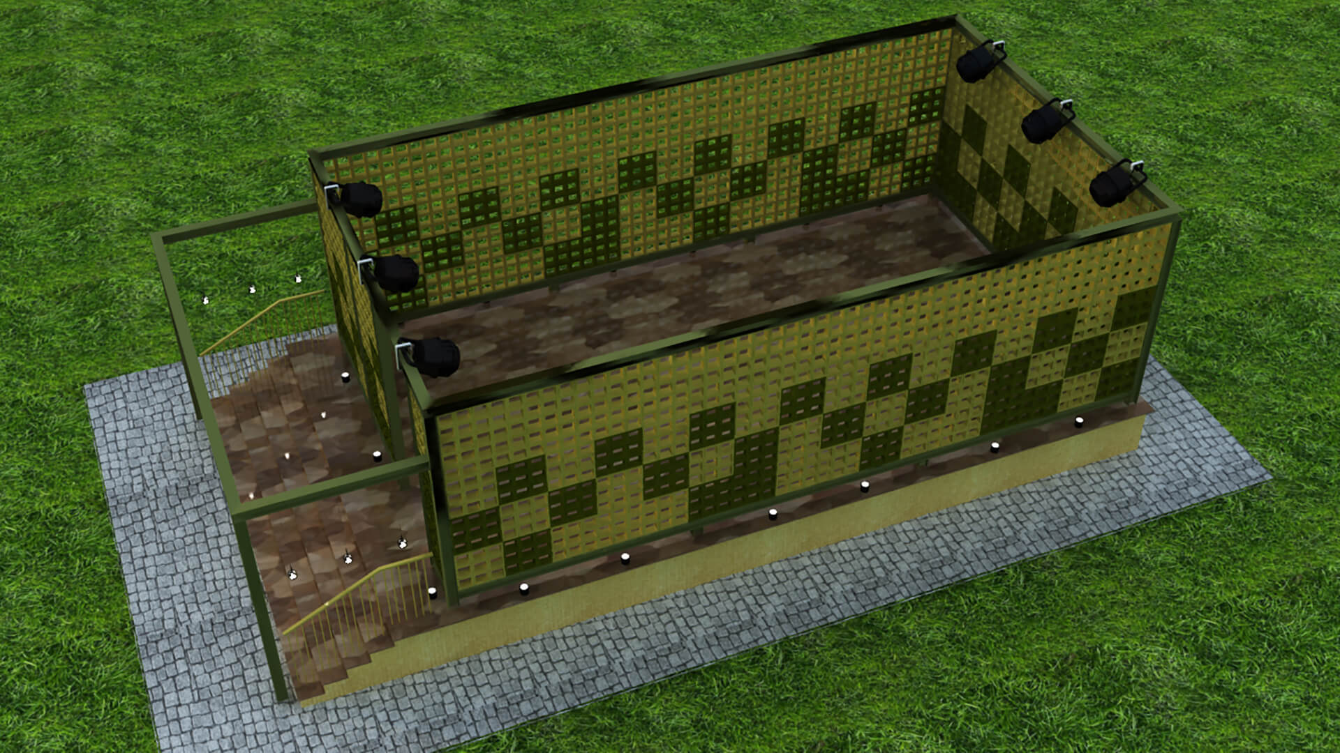 Outdoor Event Stage with Lattice Screen Wall Pergola 3DModel 3D Model