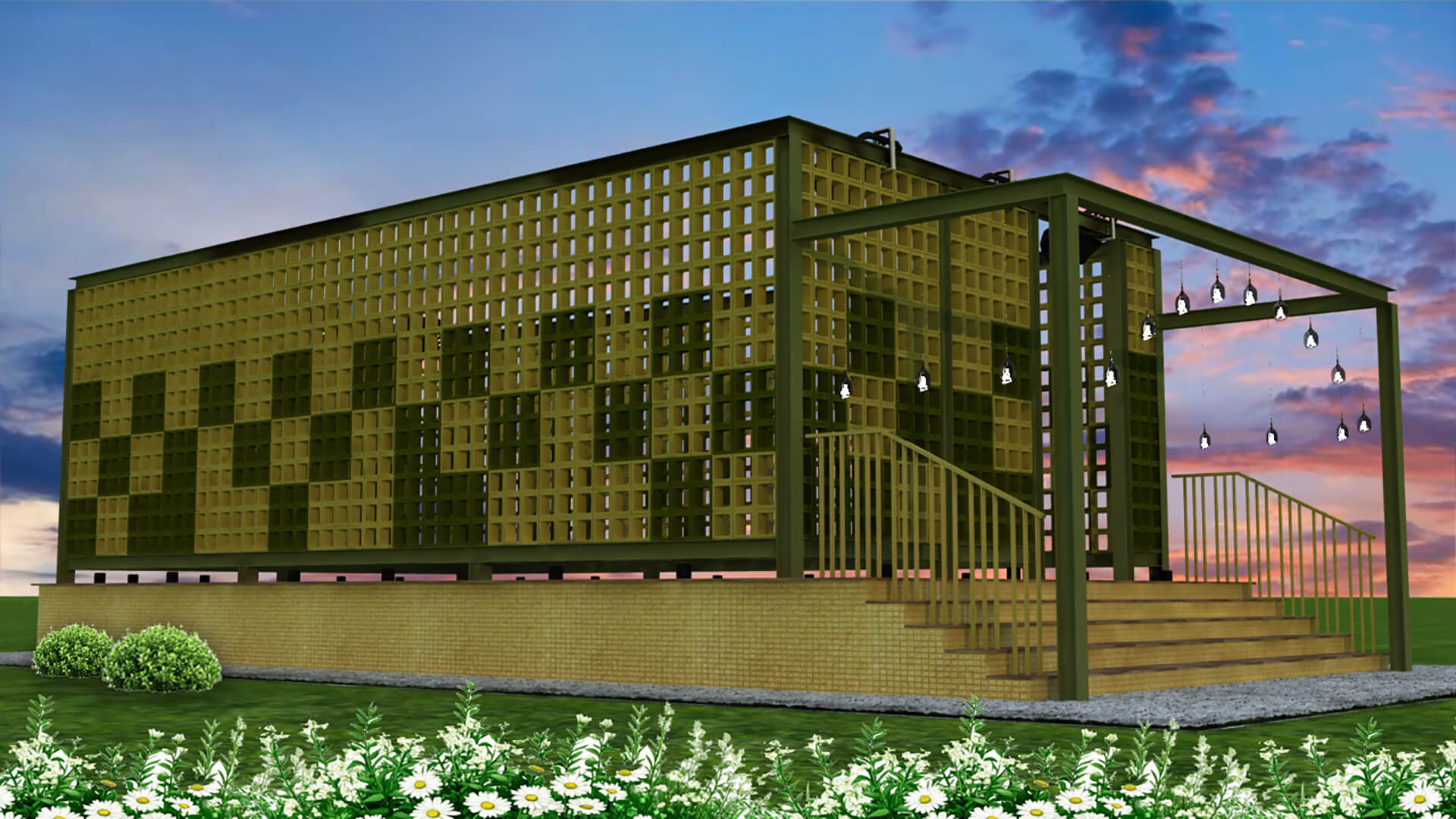 Outdoor Event Stage with Lattice Screen Wall Pergola 3DModel 3D Model