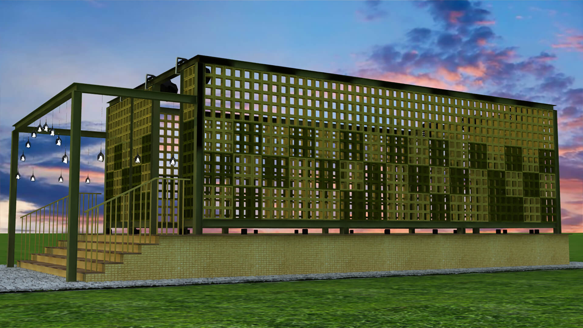 Outdoor Event Stage with Lattice Screen Wall Pergola 3DModel 3D Model