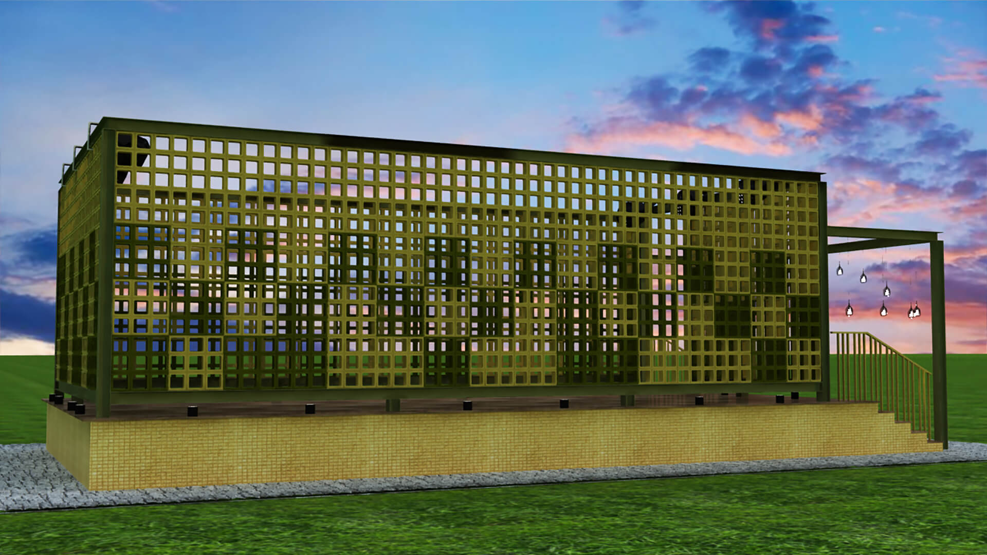 Outdoor Event Stage with Lattice Screen Wall Pergola 3DModel 3D Model
