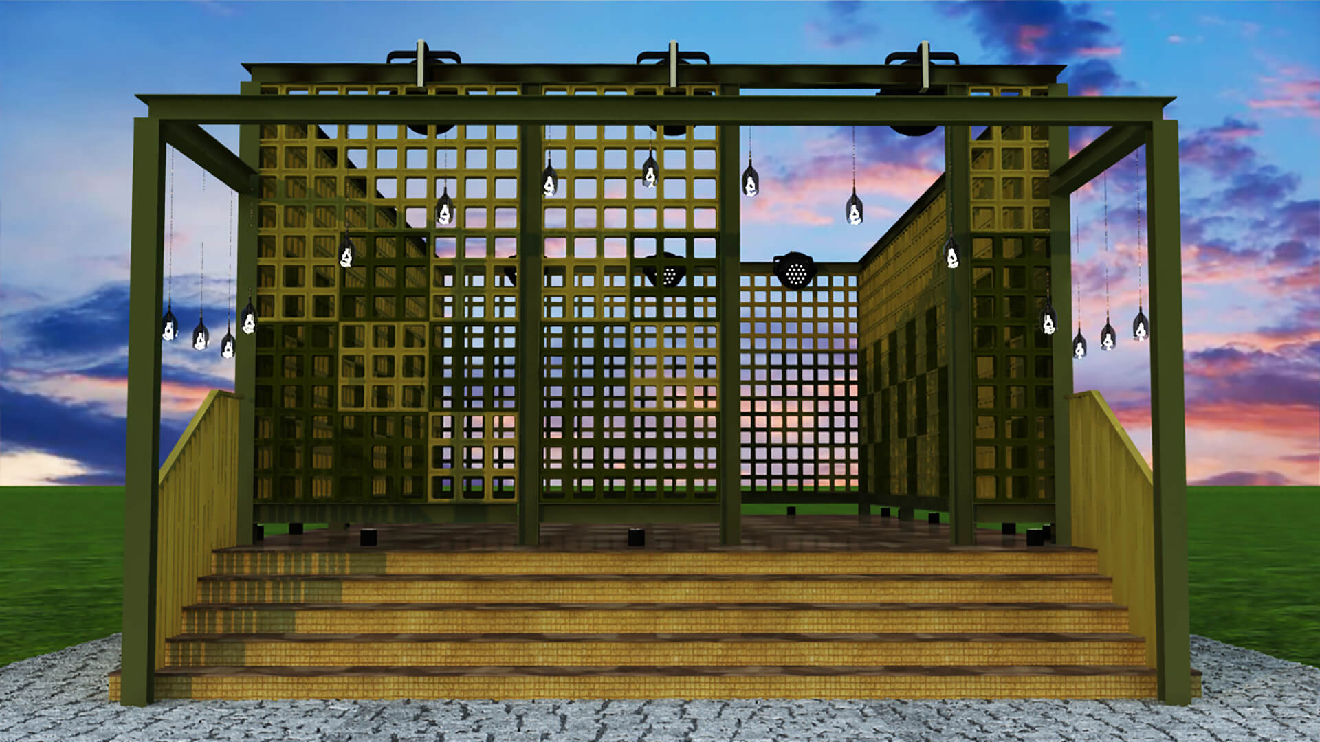 Outdoor Event Stage with Lattice Screen Wall Pergola 3DModel 3D Model