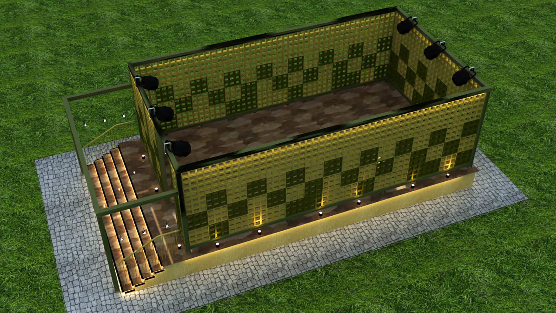 Outdoor Event Stage with Lattice Screen Wall Pergola 3DModel 3D Model