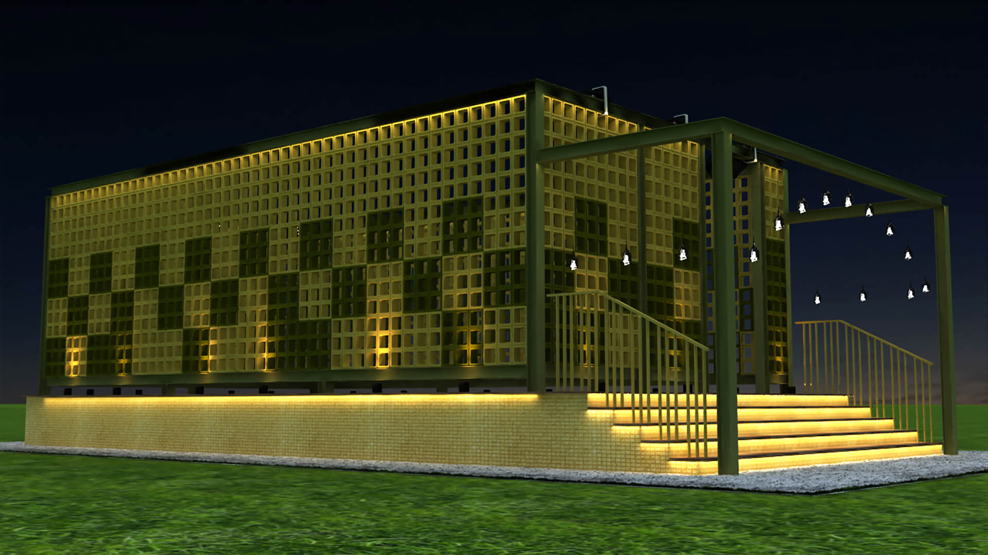 Outdoor Event Stage with Lattice Screen Wall Pergola 3DModel 3D Model