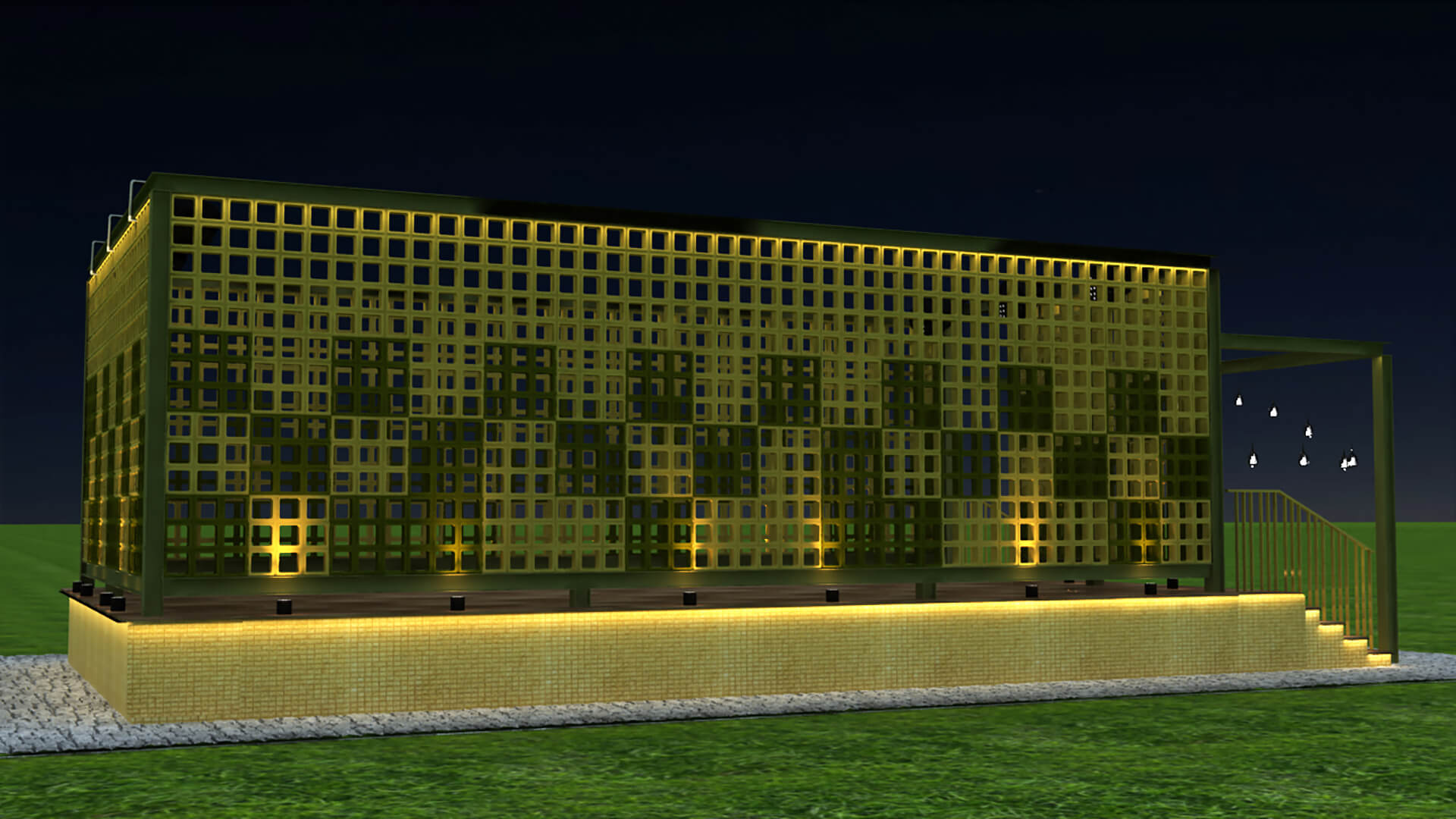 Outdoor Event Stage with Lattice Screen Wall Pergola 3DModel 3D Model