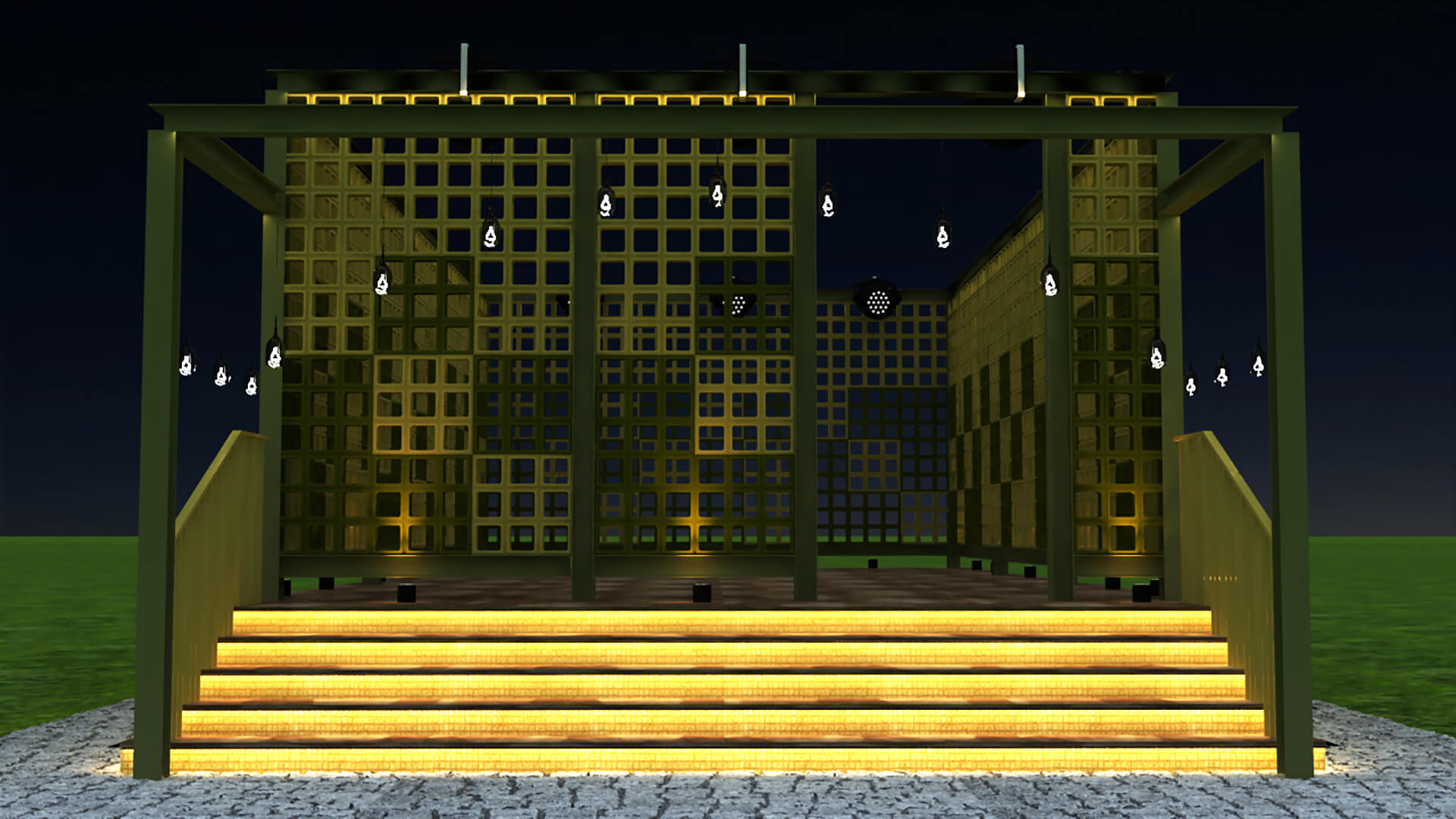 Outdoor Event Stage with Lattice Screen Wall Pergola 3DModel 3D Model