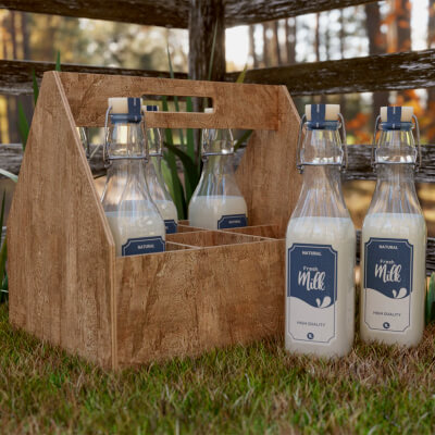 Milk Bottles on Farm with Bottle Carrier 3D Model
