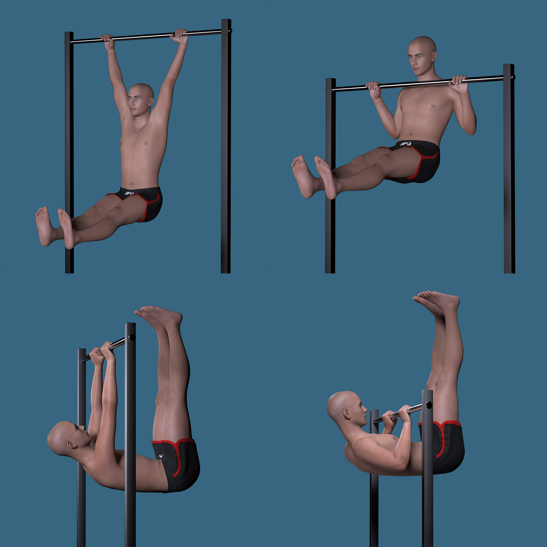 Strength and Fitness Pull-Up Poses for G3 and G8 Male Daz Content