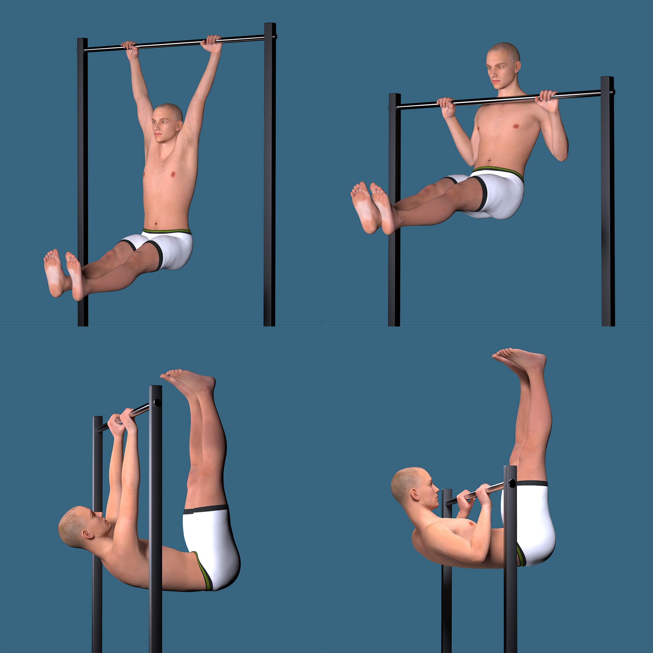 Strength and Fitness Pull-Up Poses for G3 and G8 Male Daz Content