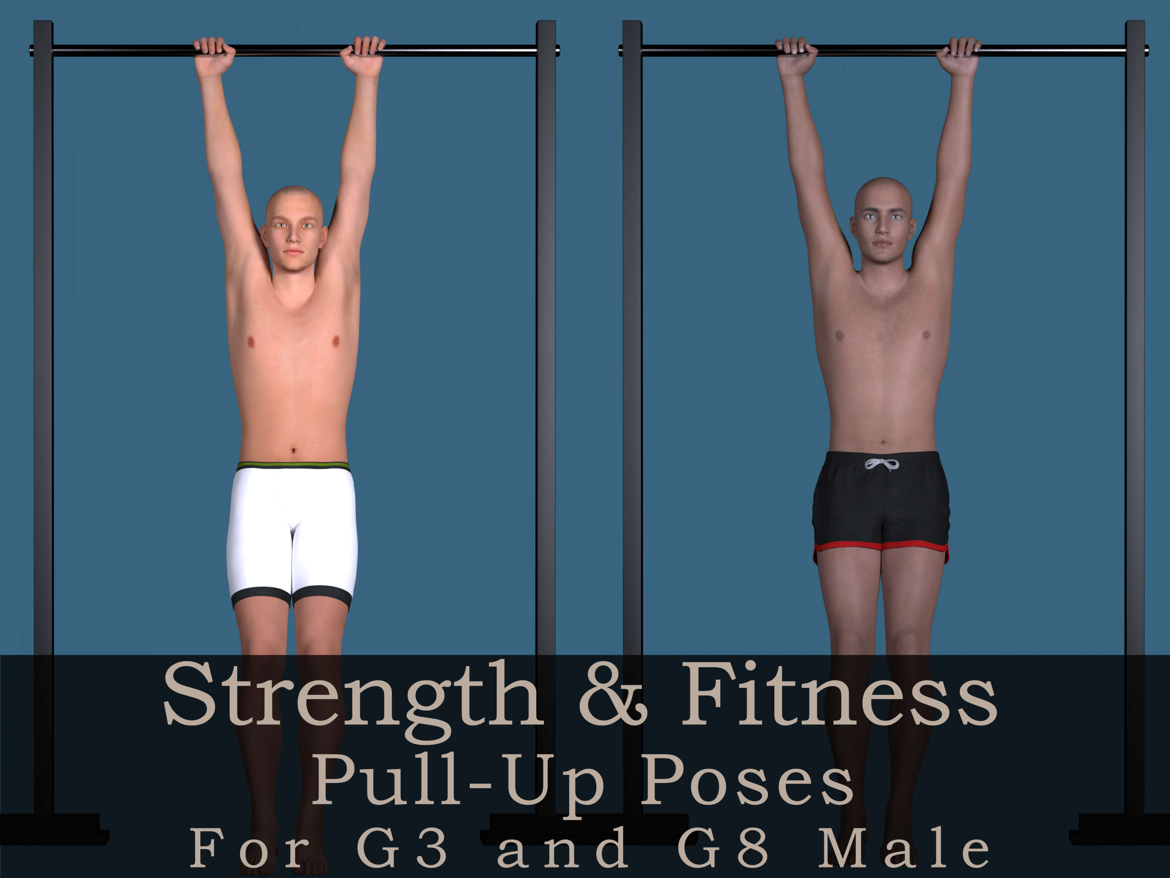 Strength and Fitness Pull-Up Poses for G3 and G8 Male Daz Content