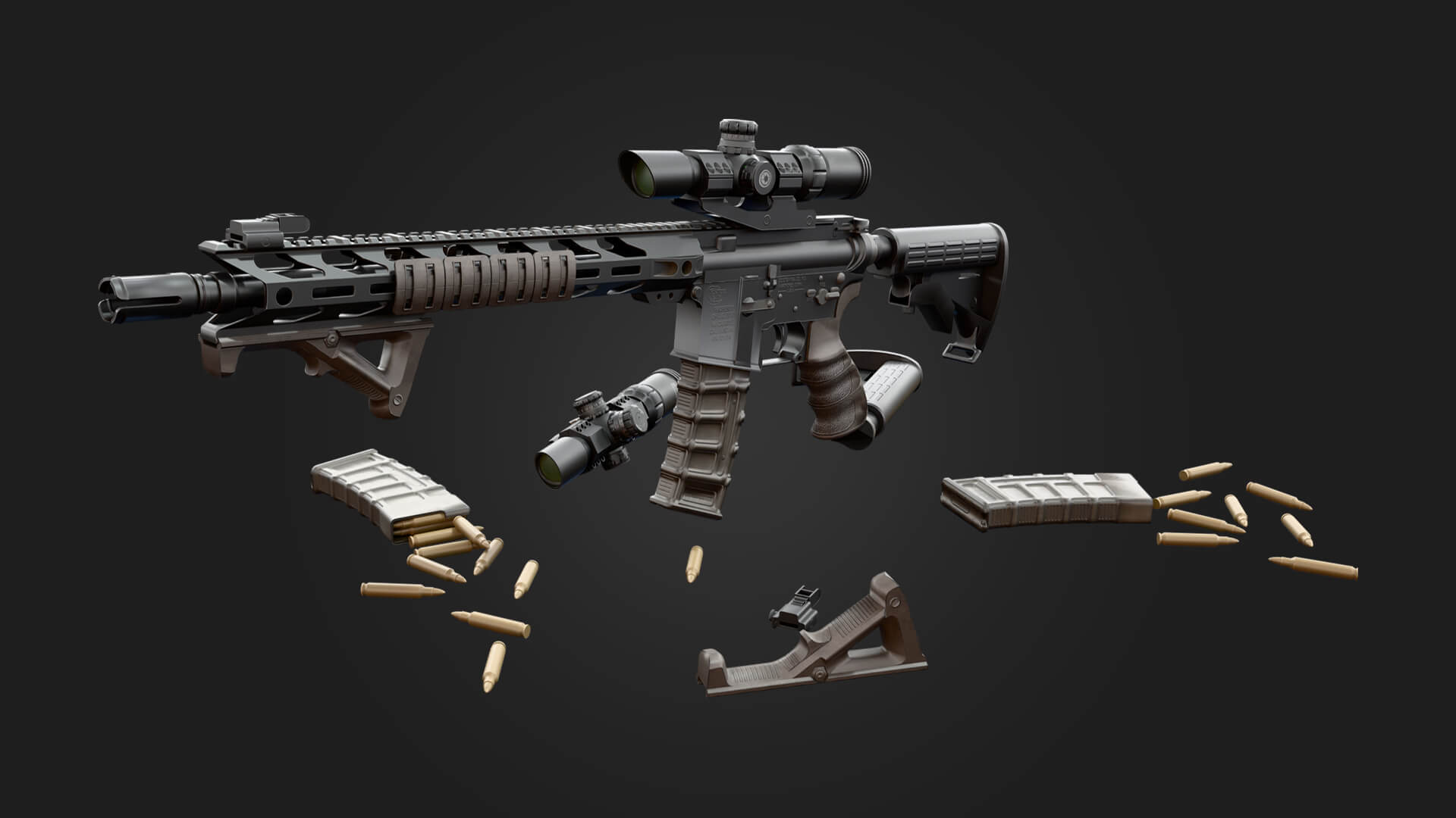 AR15 Assault Rifle 3D Model Game Ready Weapon 3D Model