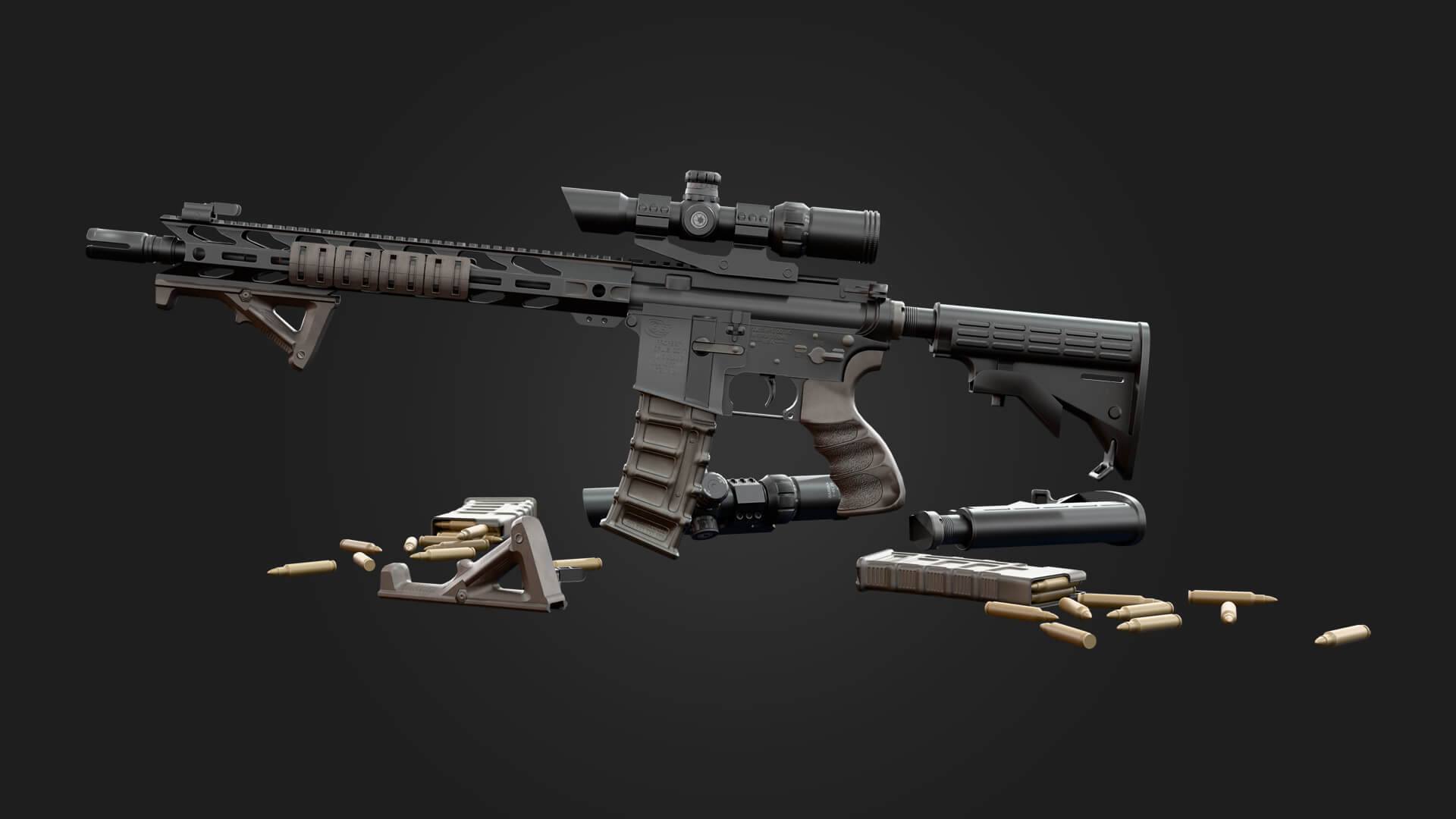 AR15 Assault Rifle 3D Model Game Ready Weapon 3D Model