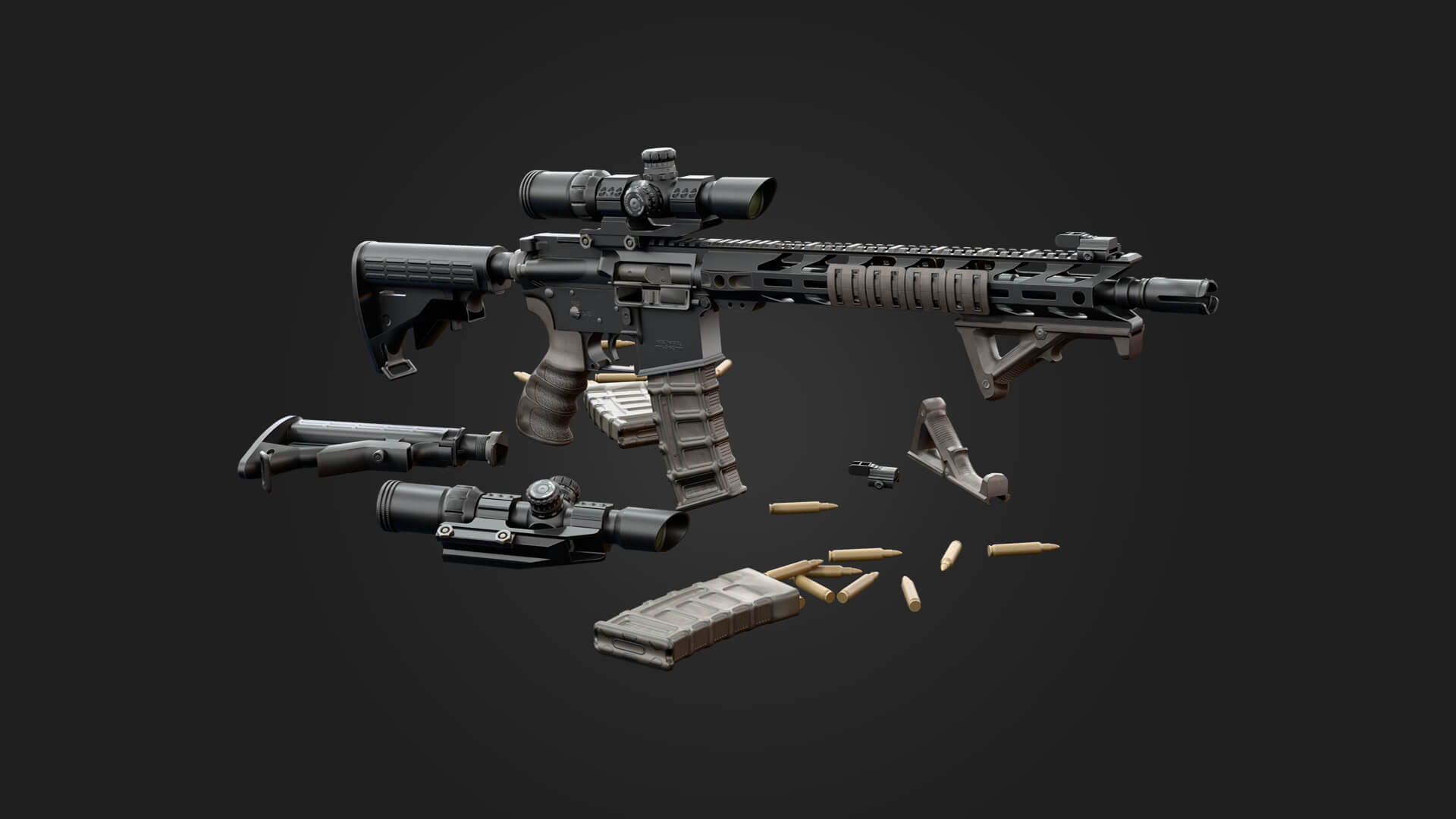 AR15 Assault Rifle 3D Model Game Ready Weapon 3D Model