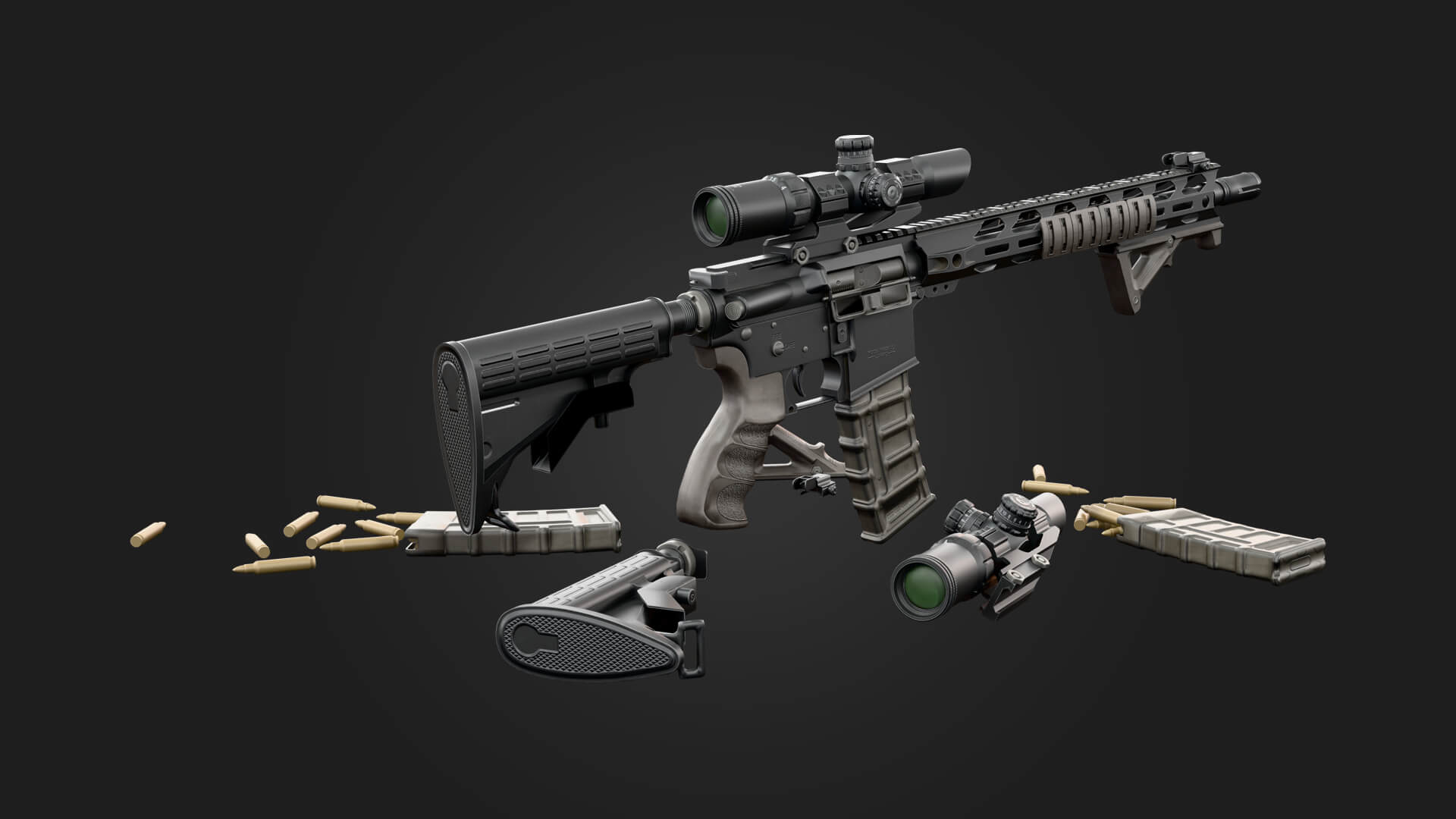 AR15 Assault Rifle 3D Model Game Ready Weapon 3D Model