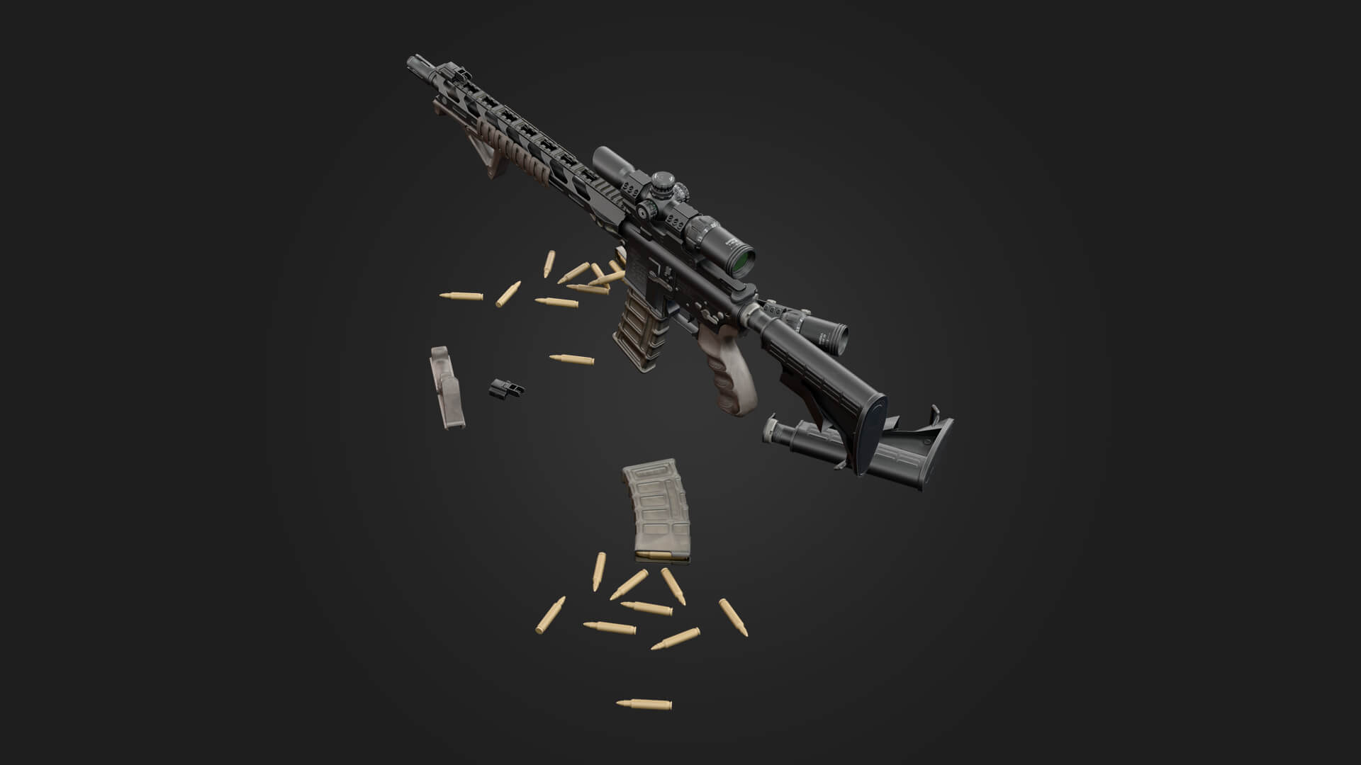 AR15 Assault Rifle 3D Model Game Ready Weapon 3D Model