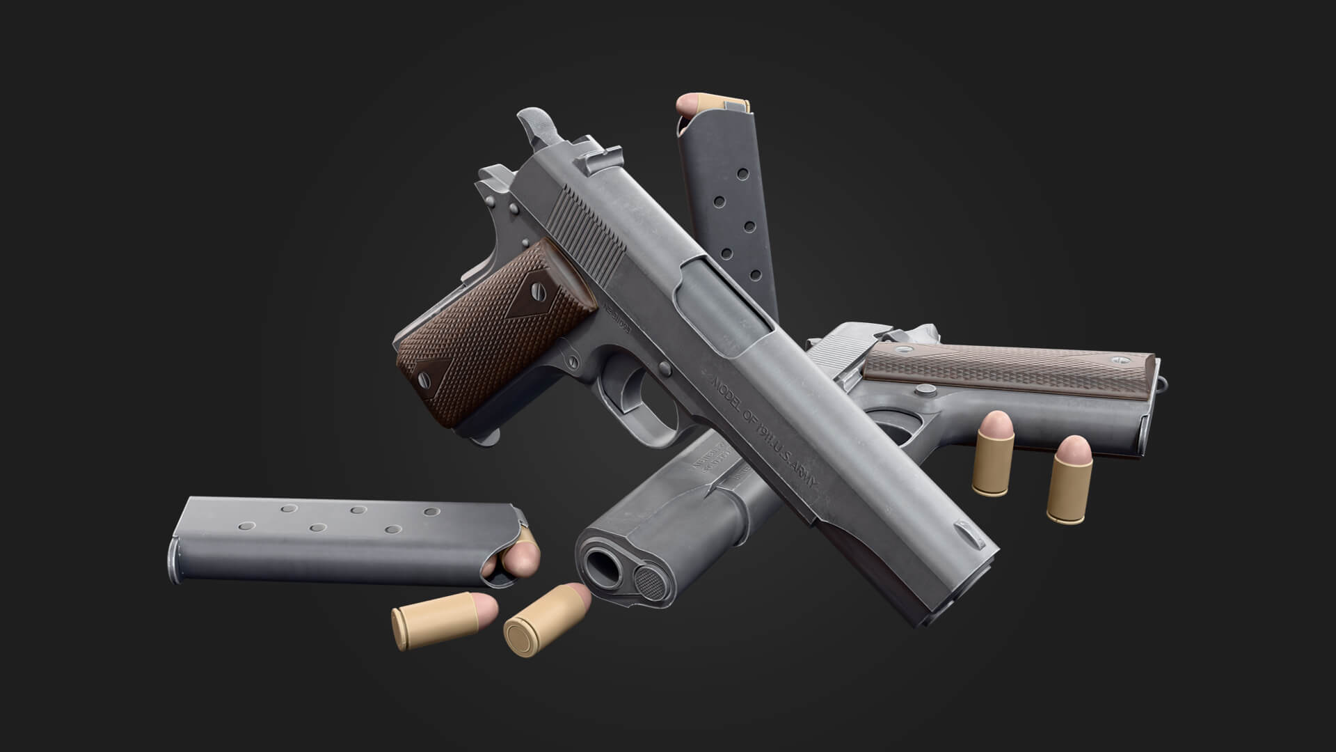 Colt M1911 Pistol Handgun 3D Model Game Ready Weapon 3D Model