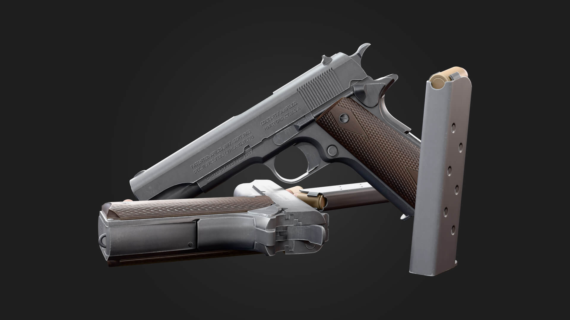 Colt M1911 Pistol Handgun 3D Model Game Ready Weapon 3D Model
