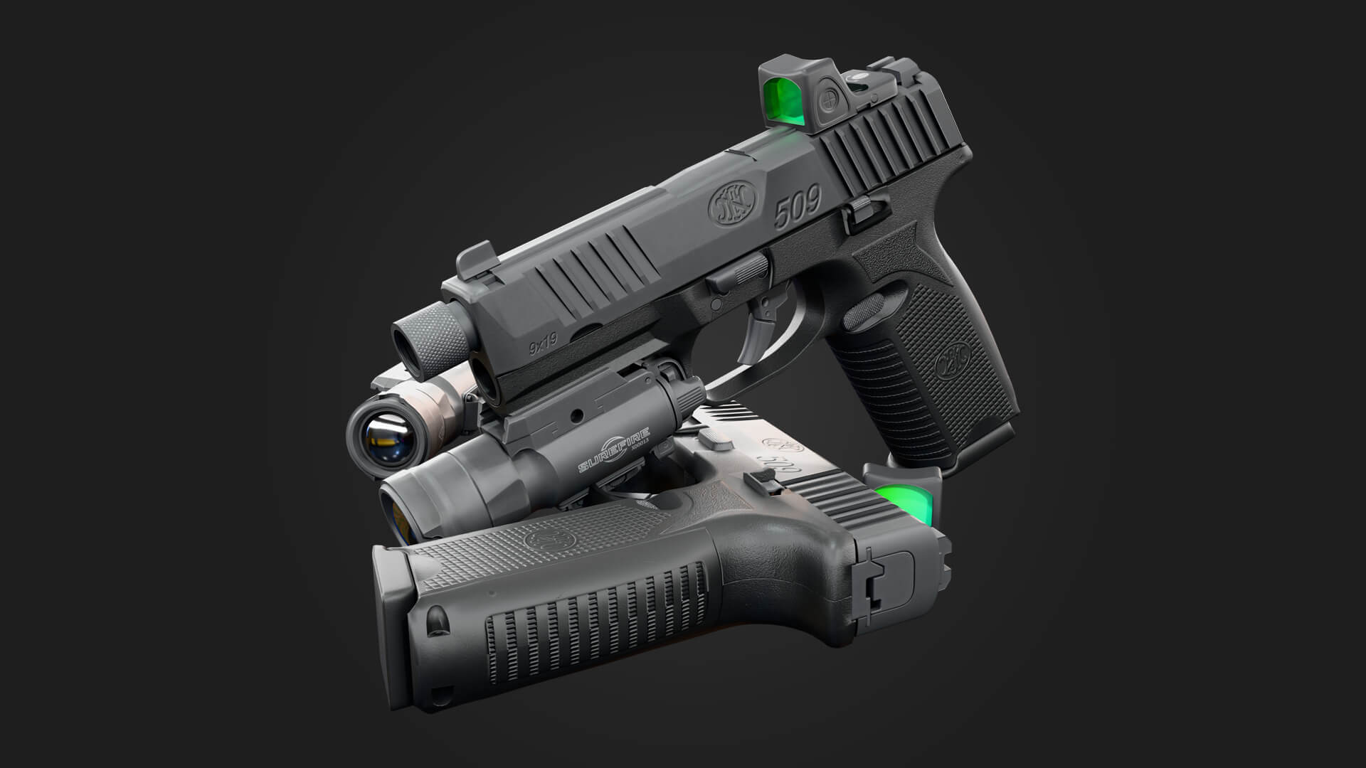 FN509 Pistol Handgun 3D Model Game Ready Weapon 3D Model