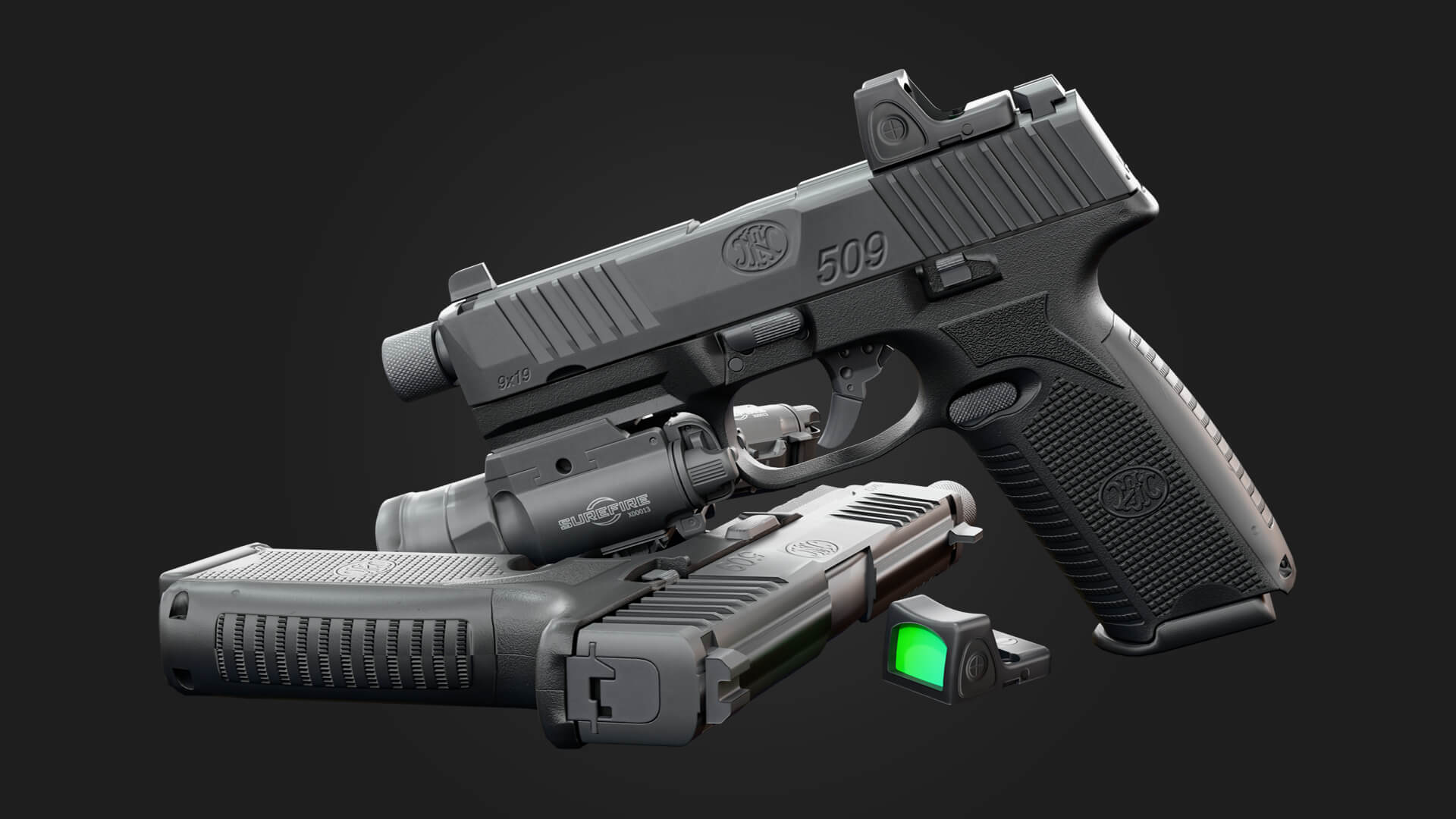 FN509 Pistol Handgun 3D Model Game Ready Weapon 3D Model