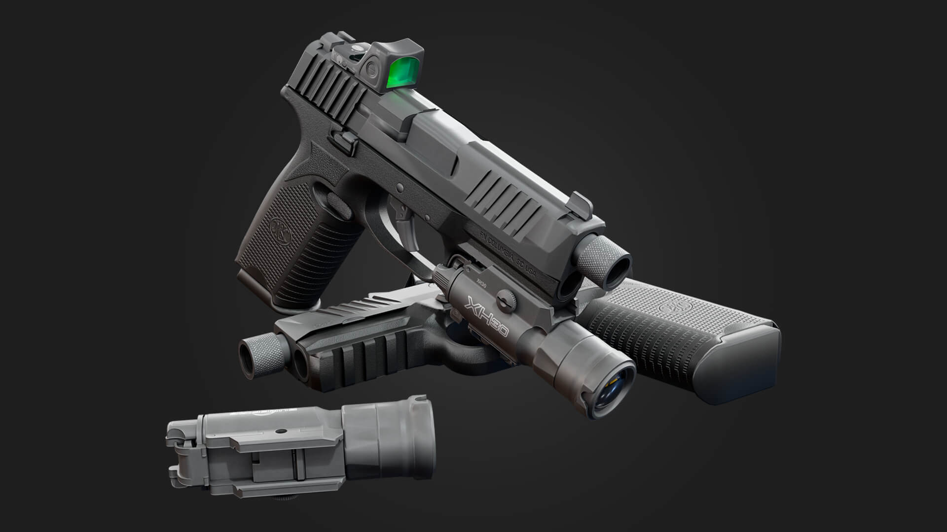 FN509 Pistol Handgun 3D Model Game Ready Weapon 3D Model