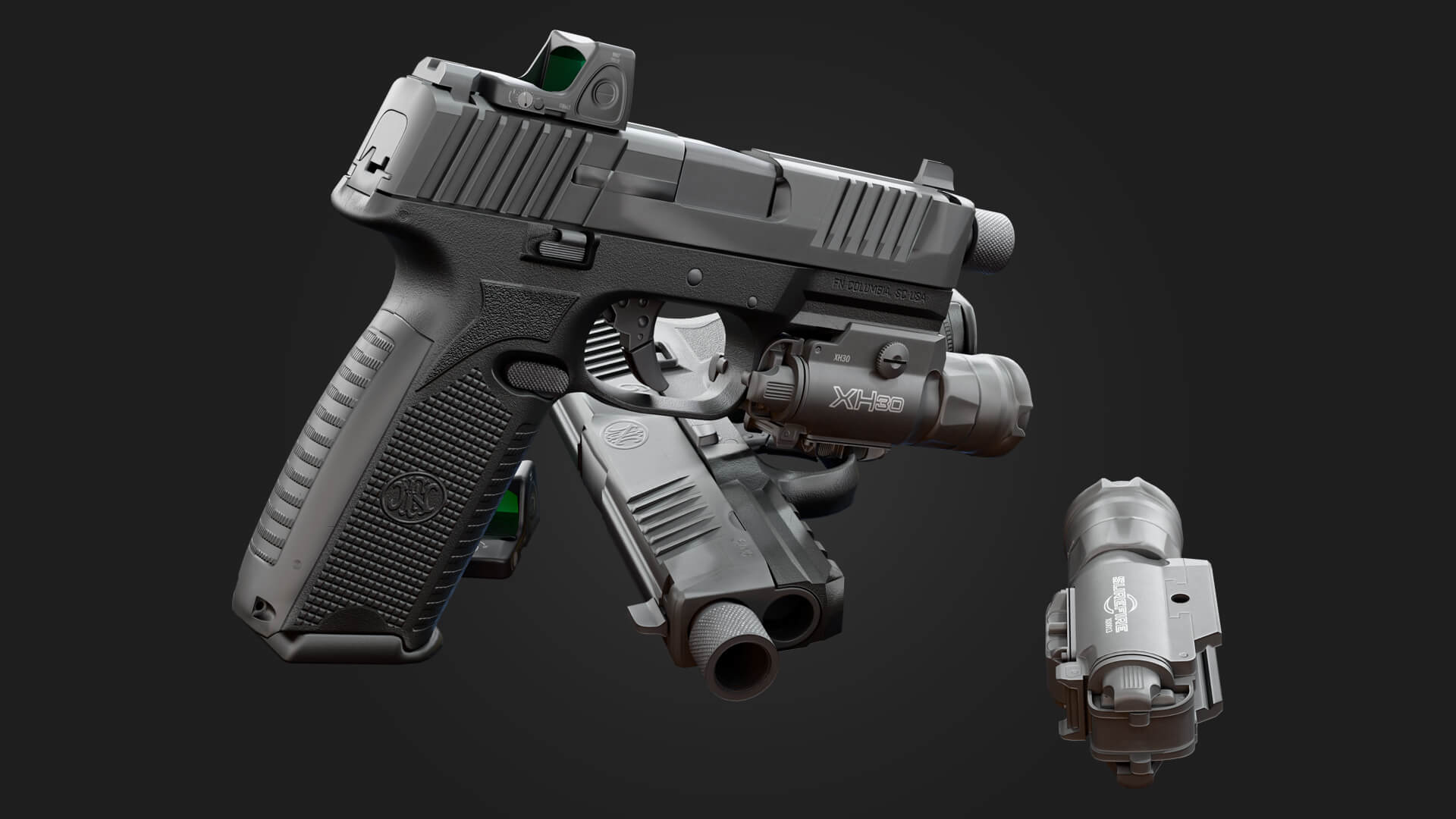 FN509 Pistol Handgun 3D Model Game Ready Weapon 3D Model