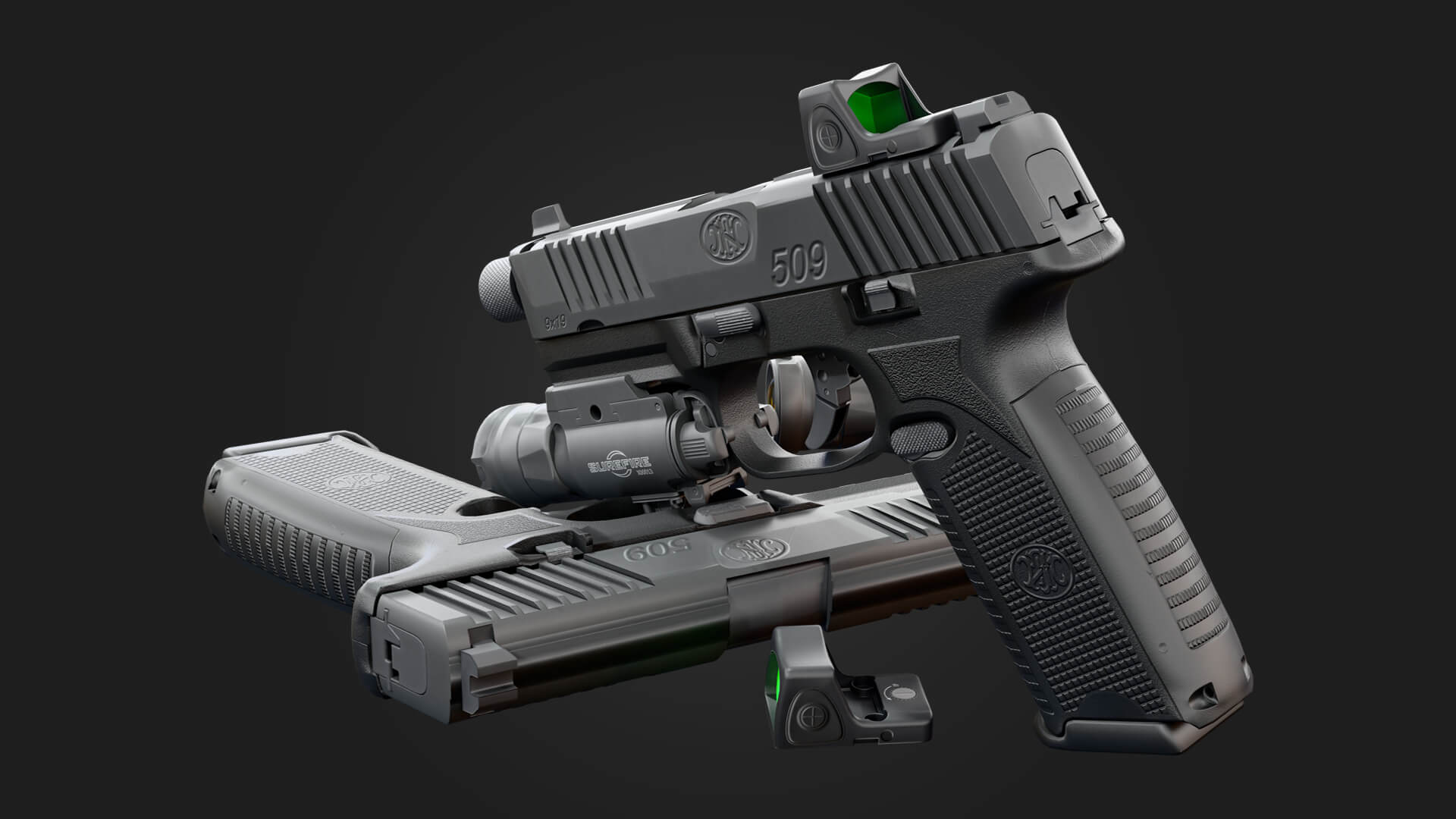 FN509 Pistol Handgun 3D Model Game Ready Weapon 3D Model