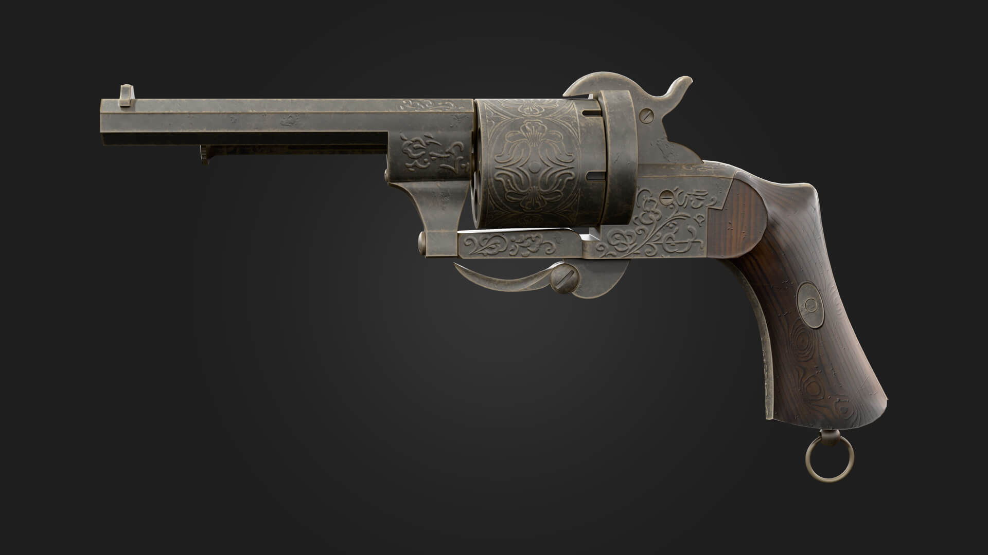 Lefaucheux Revolver Antique Handgun 3D Model 3D Model
