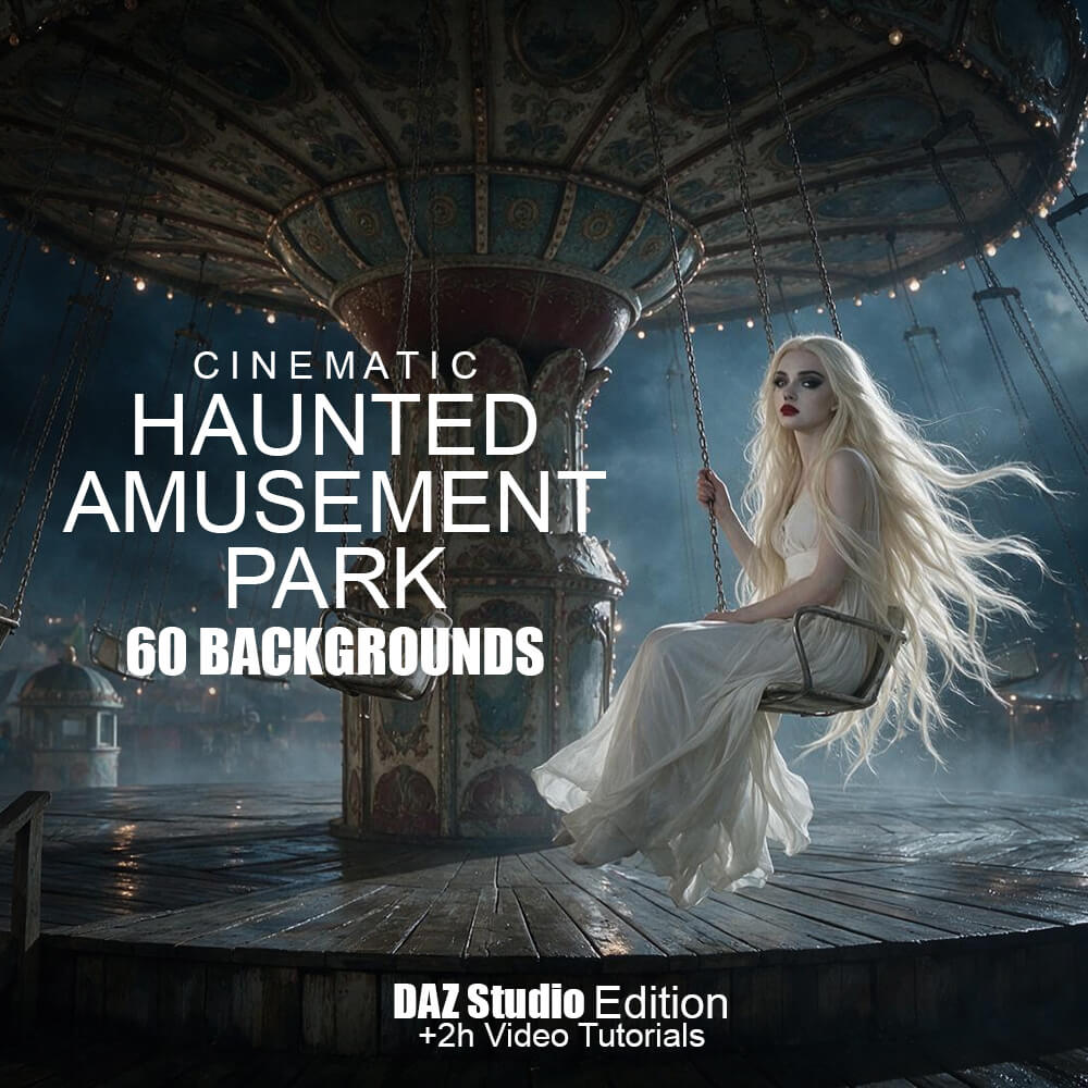 Cinematic Haunted Amusement Park - 60 Backgrounds - DAZ Daz Content