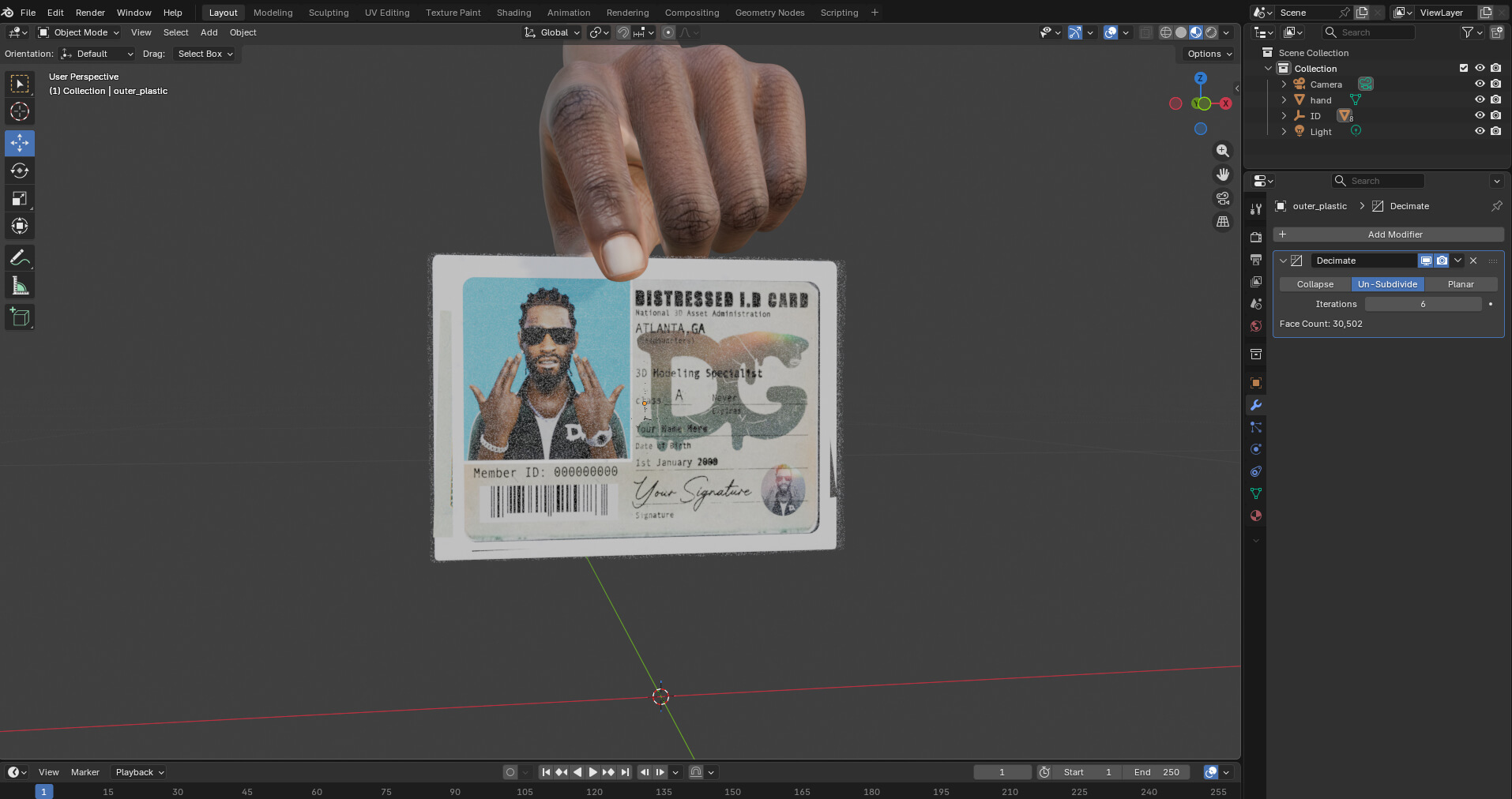 Distressed ID Card 3D Model