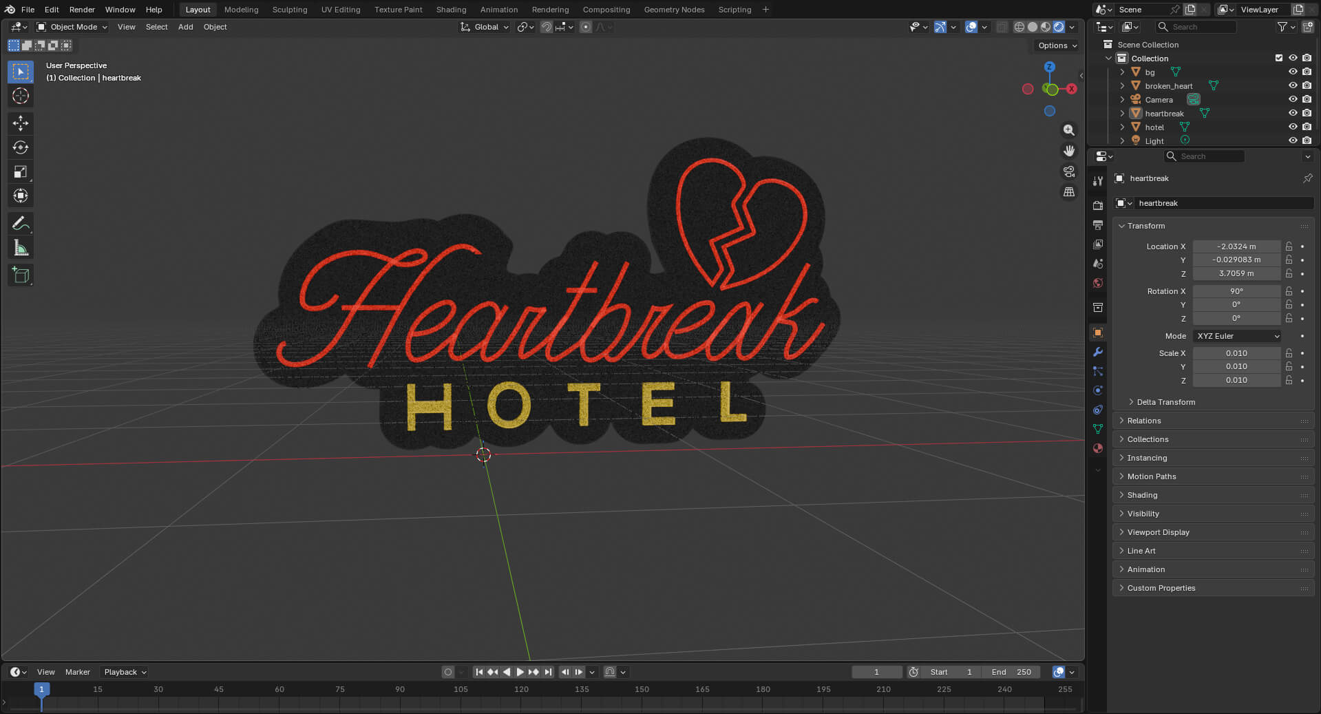 Heartbreak Hotel Neon Sign 3D Model