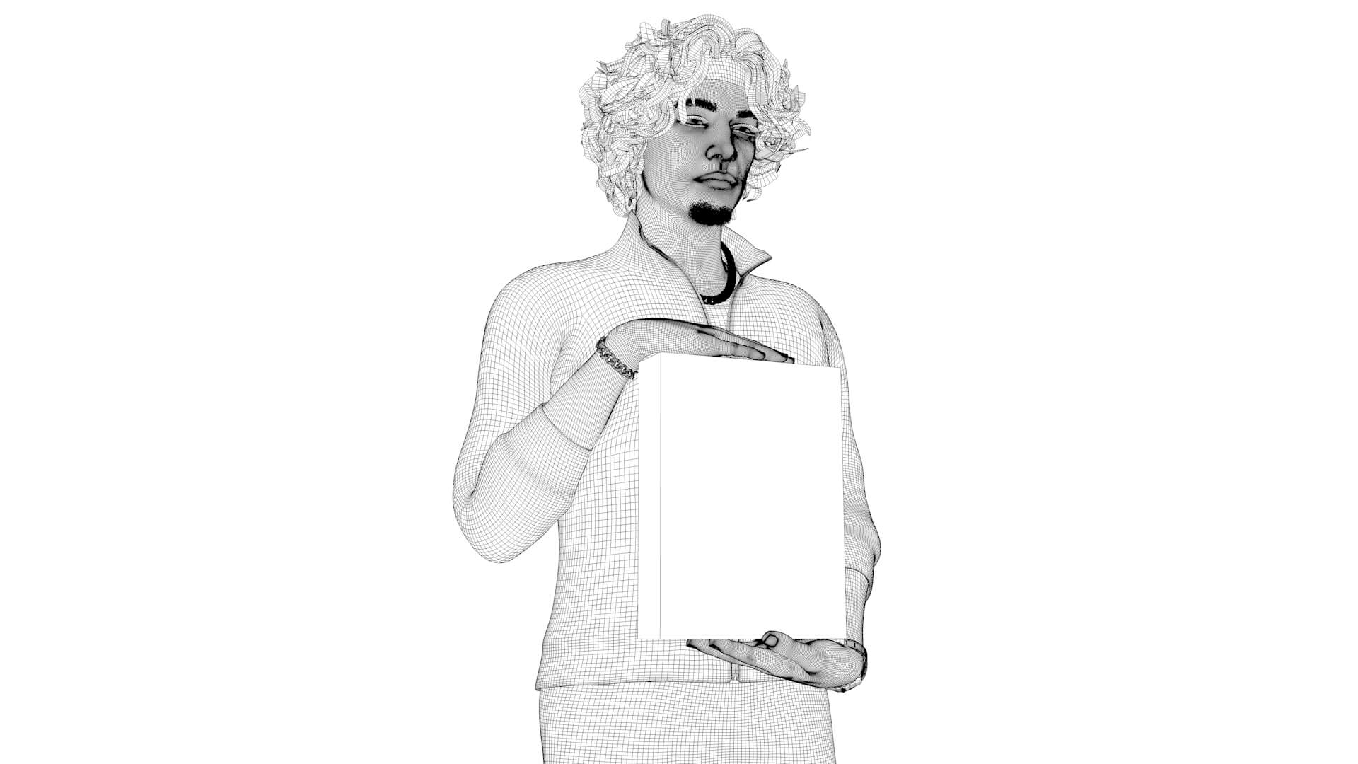 Man Holding Product Box 3D Model