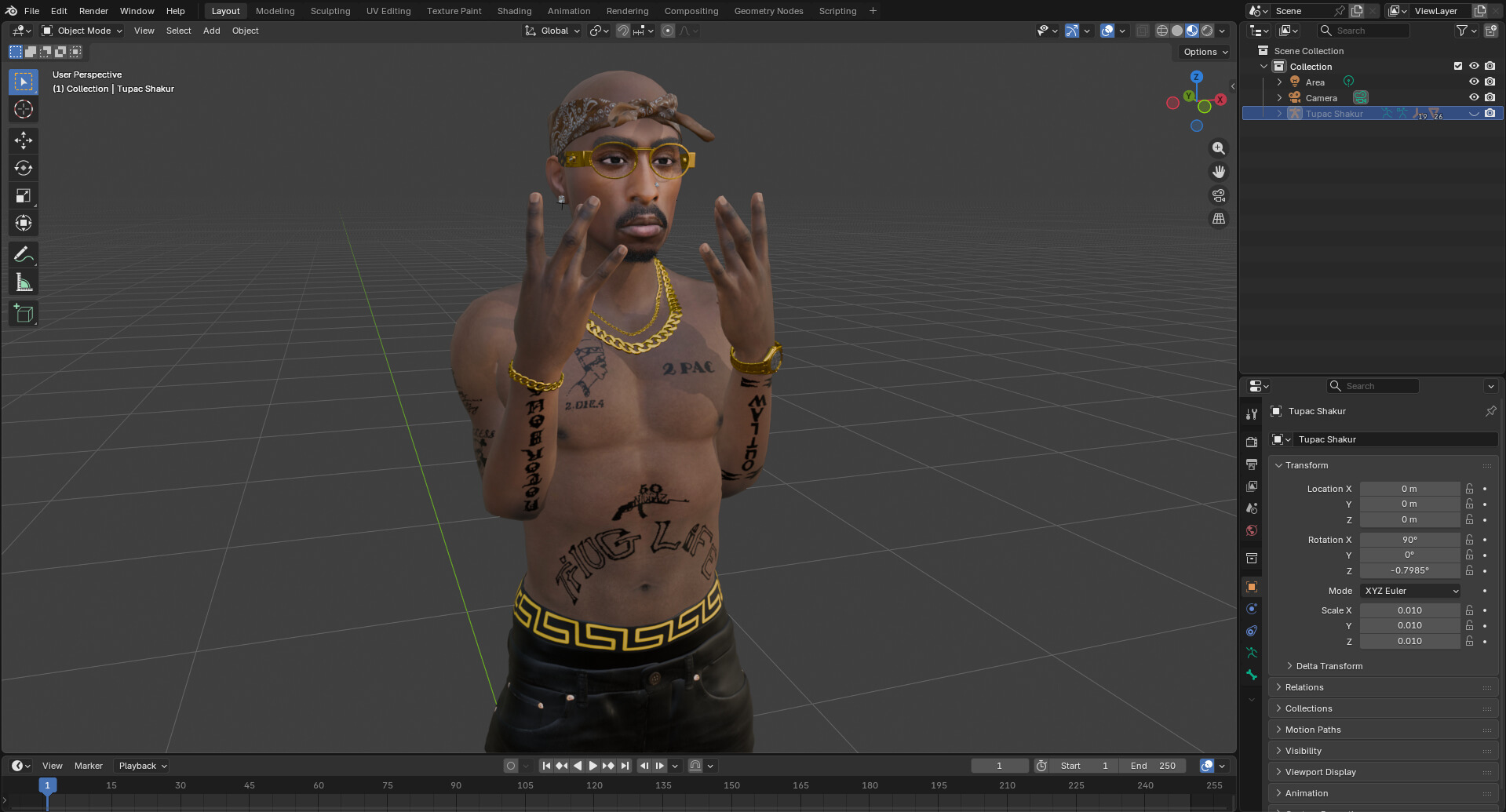 Tupac Shakur Gangsta Rapper 3D Model