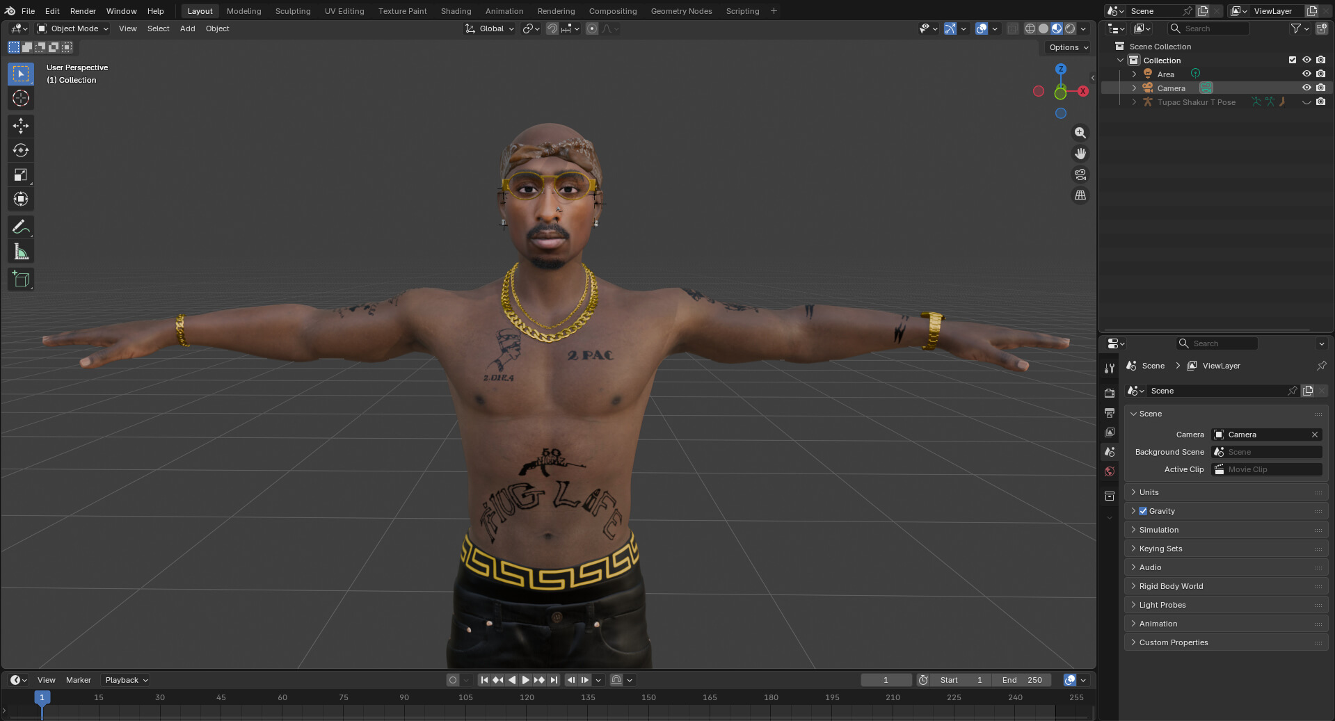 Tupac Shakur Gangsta Rapper 3D Model