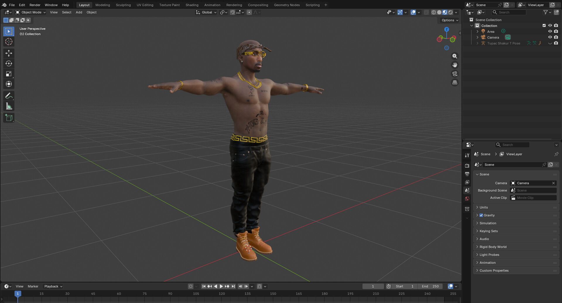 Tupac Shakur Gangsta Rapper 3D Model