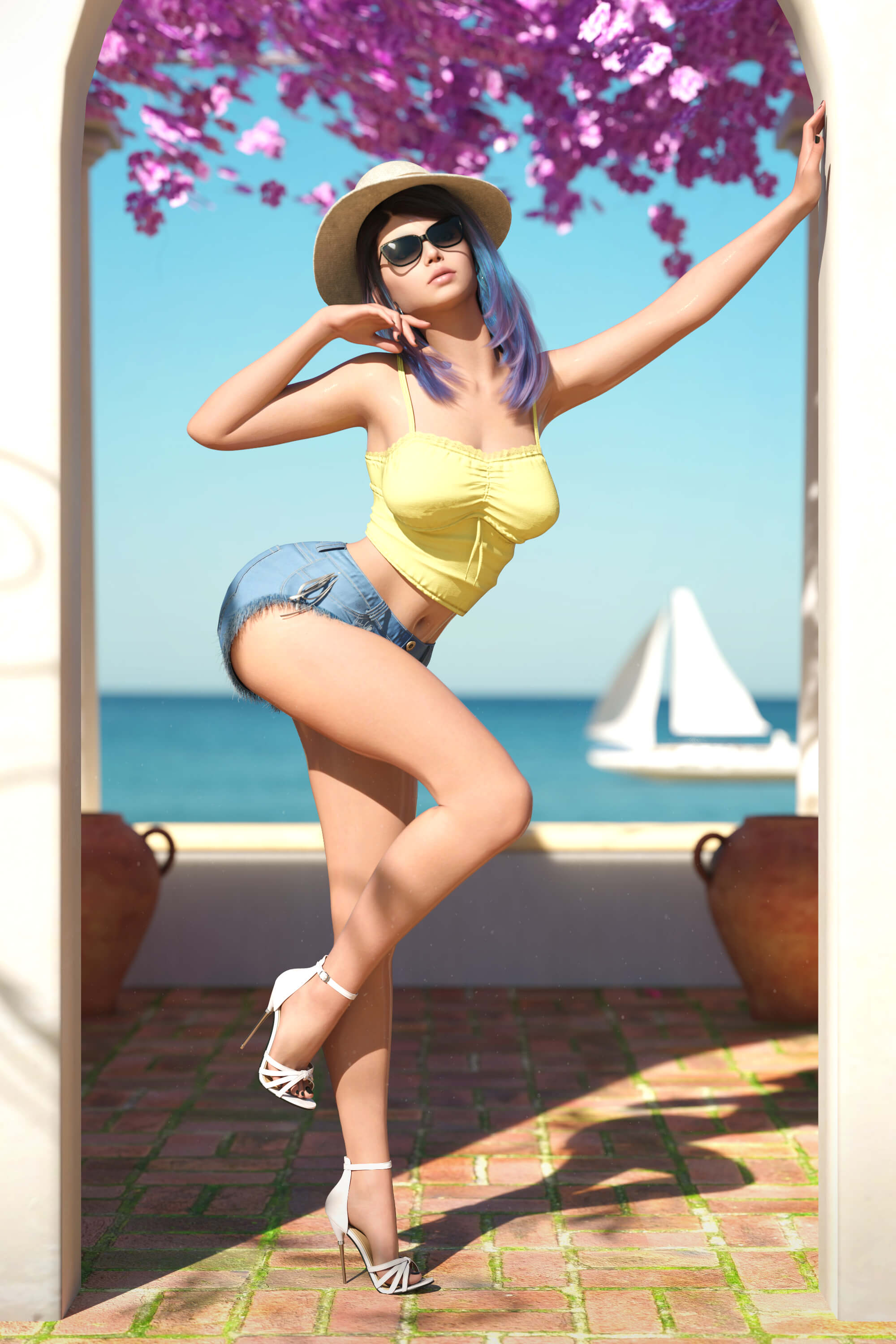 Hannah Summer Vacation 3D Render, Digital Artwork by DrYoda
