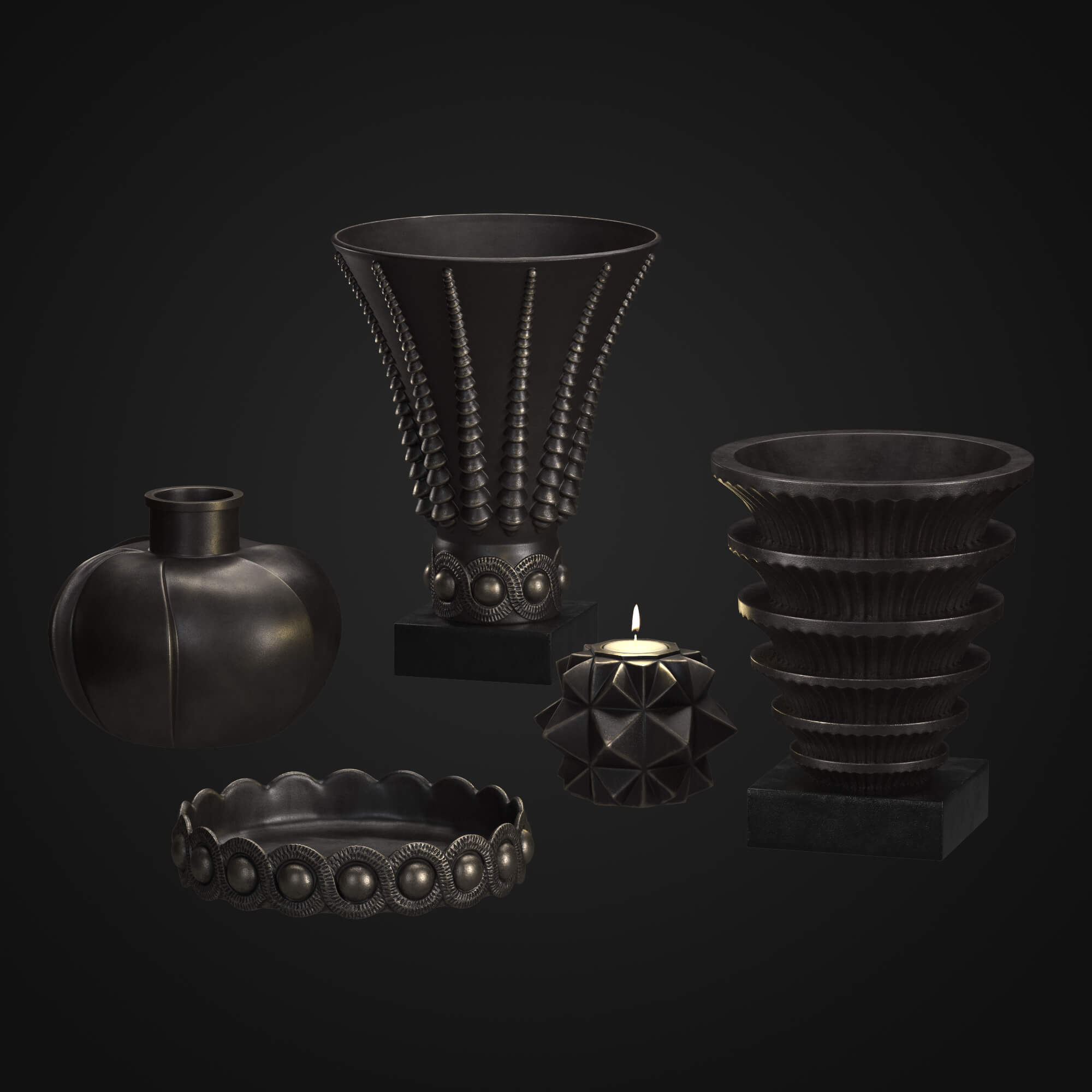 Artdeco Bronze Vases Props Daz Content