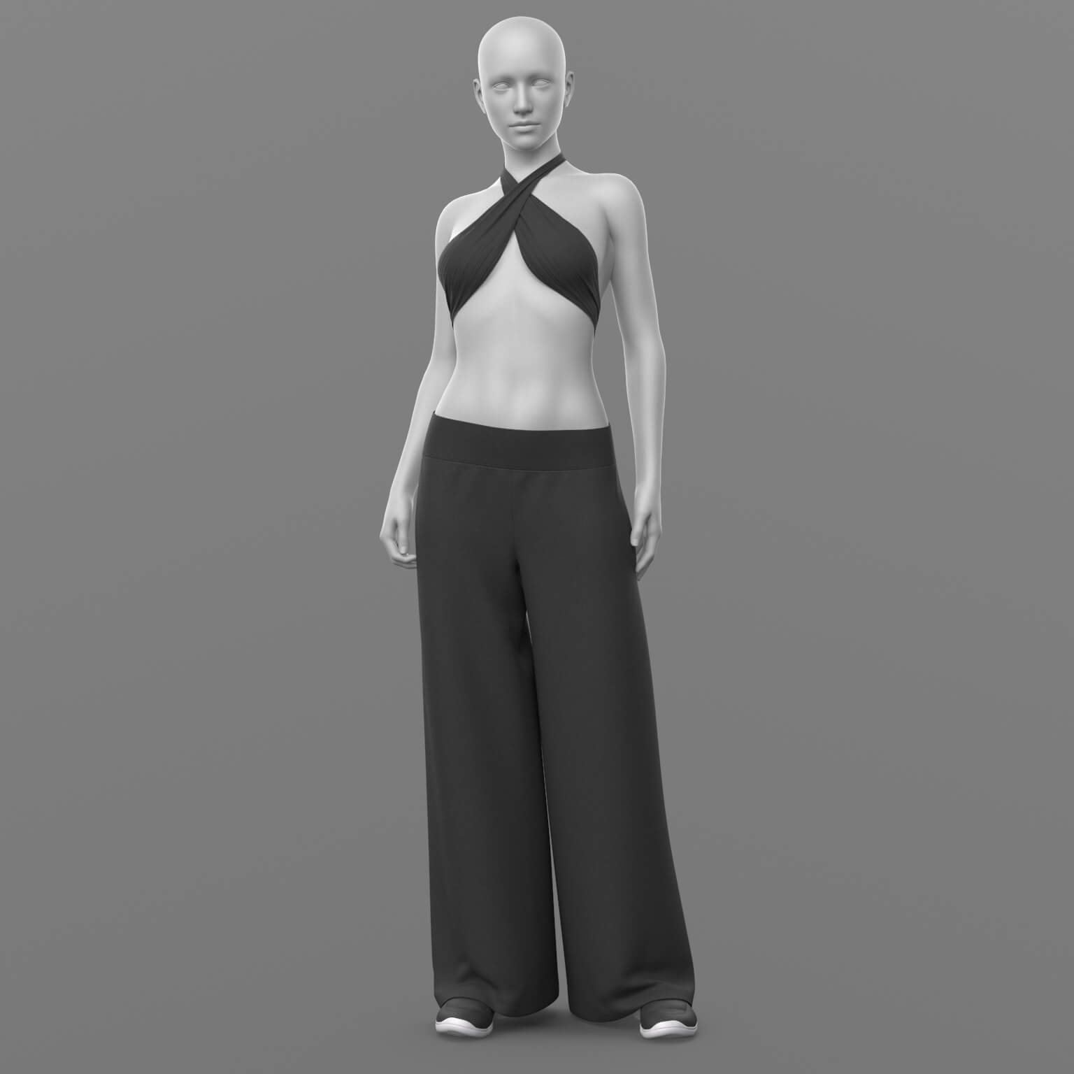 Bandage Top Wide Trousers and Sneakers 2v G8 Female Daz Content
