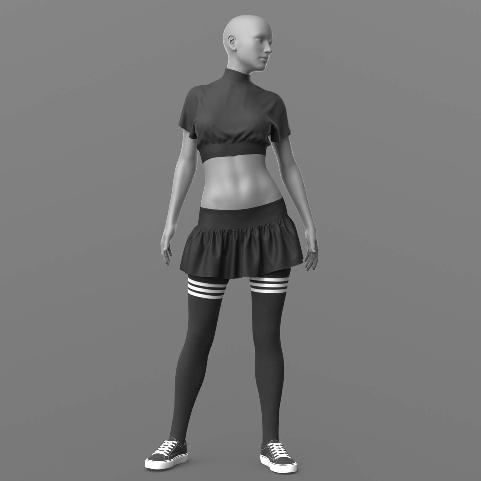 Crop Top Stockings Skirt and Sneakers G8 Female Daz Content