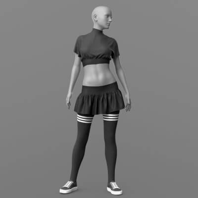 Crop Top Stockings Skirt and Sneakers G8 Female
