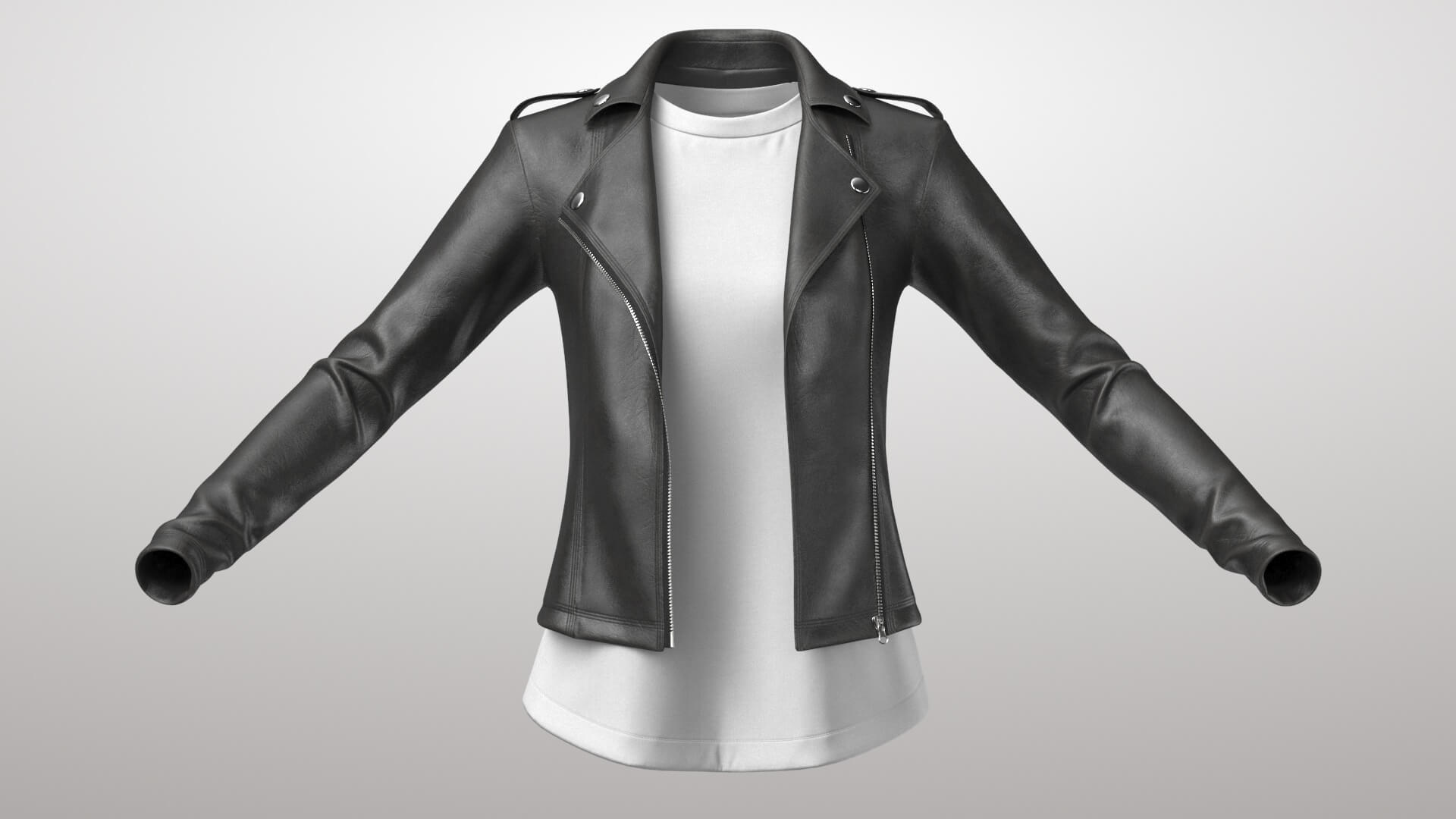Female Leather Jacket 1v and T-Shirt 2v 3D Model